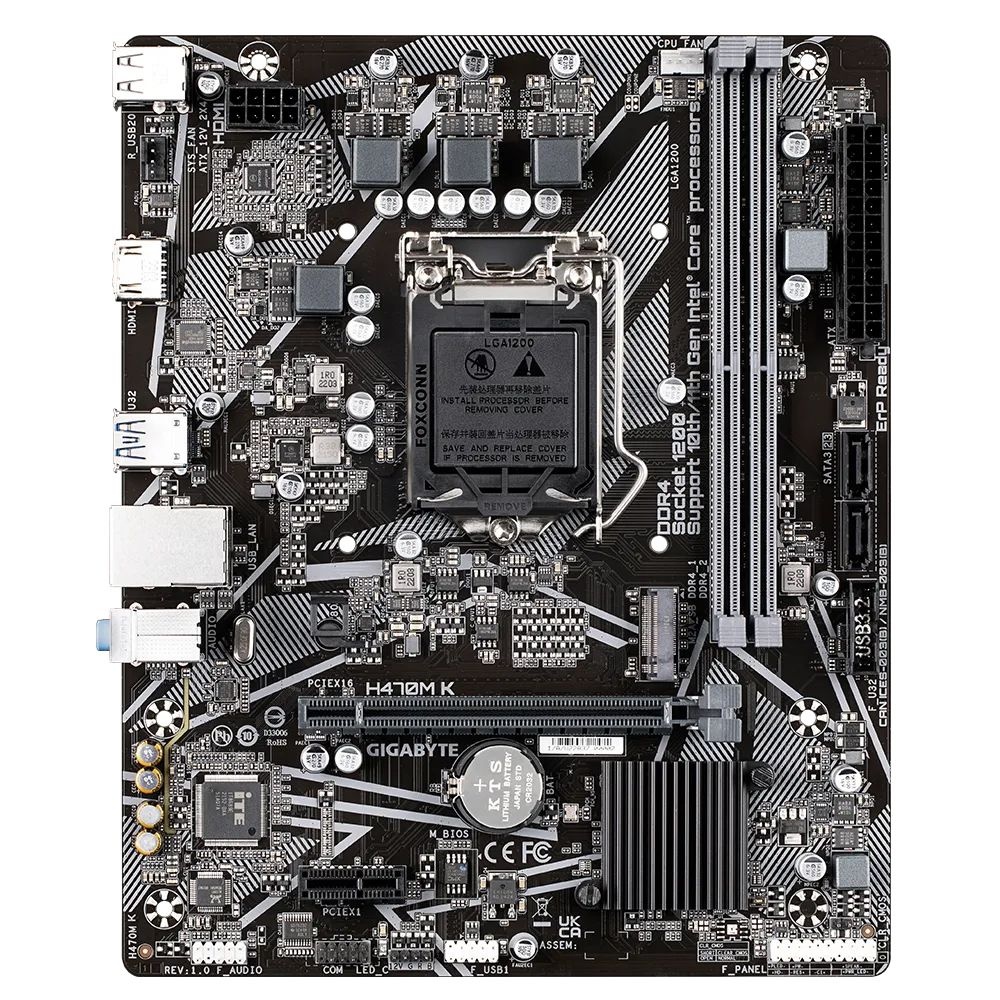 Материнская плата Gigabyte H470M K Soc-1200 Intel H470 2xDDR4 mATX AC`97 8ch(7.1) GbLAN+HDMI RTL