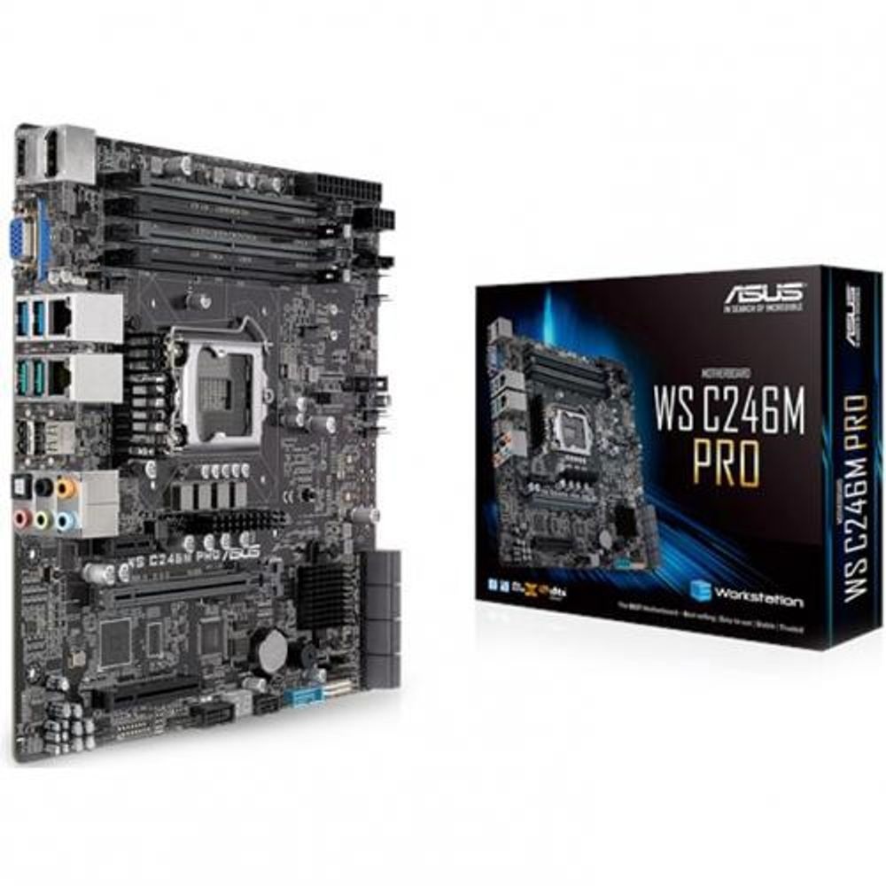 Серверная материнская плата ASUS WS C246M PRO, LGA 1151 v2, Intel C246, 4xDDR4, 1xM.2, 6xSATA, 1xPCI
