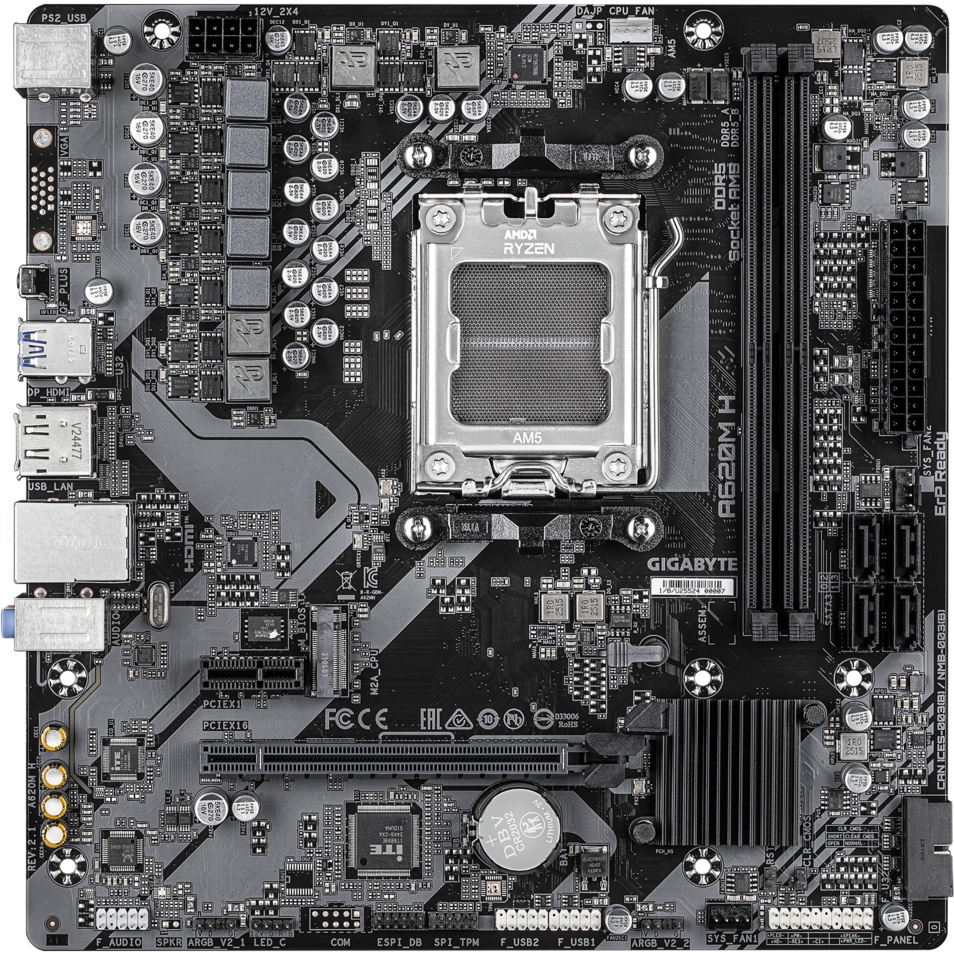 Материнская плата Gigabyte AMD A620M H (V2.1)  AMD A620 SAM5 mATX