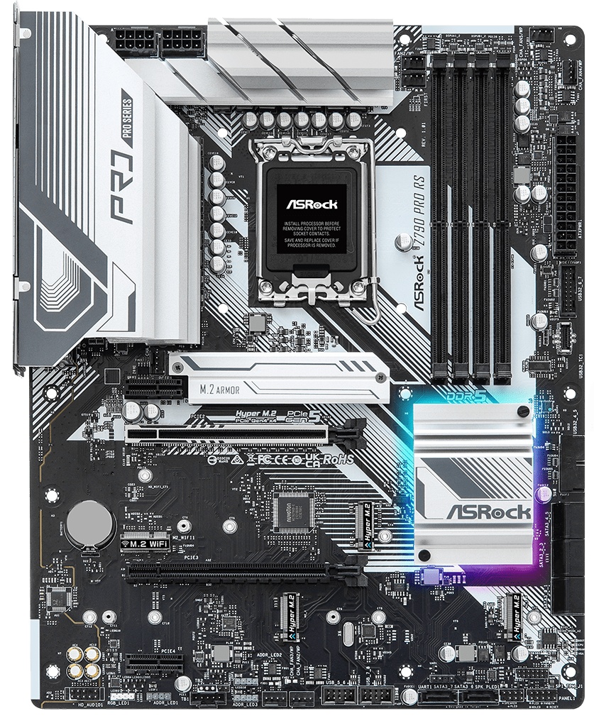 Материнская плата ASRock Z790 Pro RS, LGA 1700, Intel Z790, 4xDDR5, 8xSATA, 4xM.2, 1xPCI-E 5.0 x16,