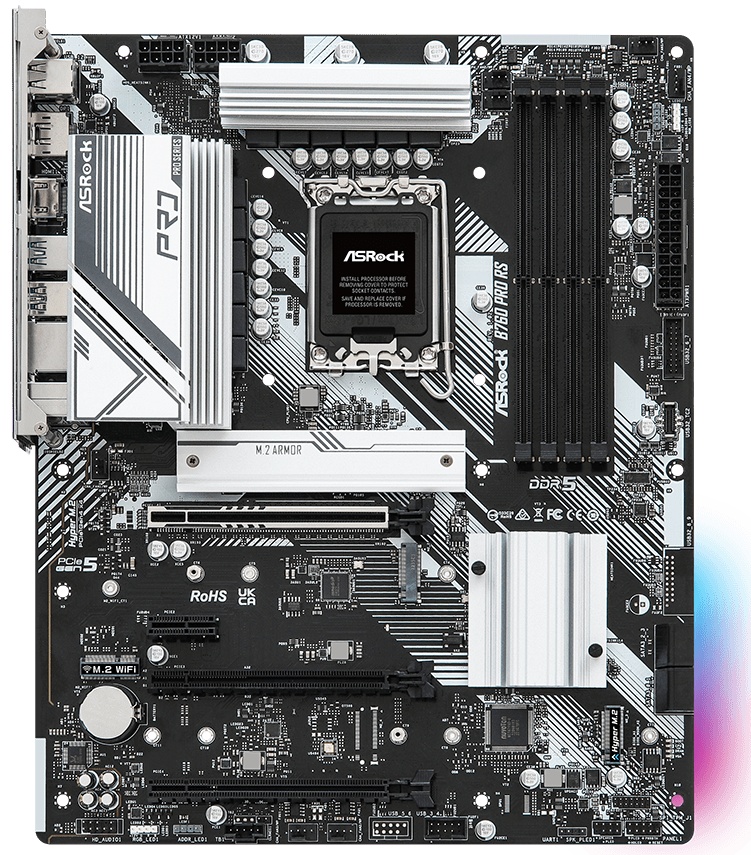 Материнская плата ASRock B760 Pro RS, LGA 1700, Intel B760, 4xDDR5, 4xSATA, 3xM.2, 1xPCI-E 5.0 x16,