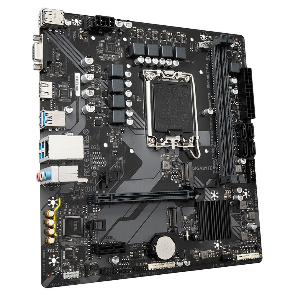 Материнская плата Gigabyte B760M H DDR4 OEM, LGA 1700, Intel B760, 2xDDR4, 4xSATA, 2xM.2, 1xPCI-E 4.