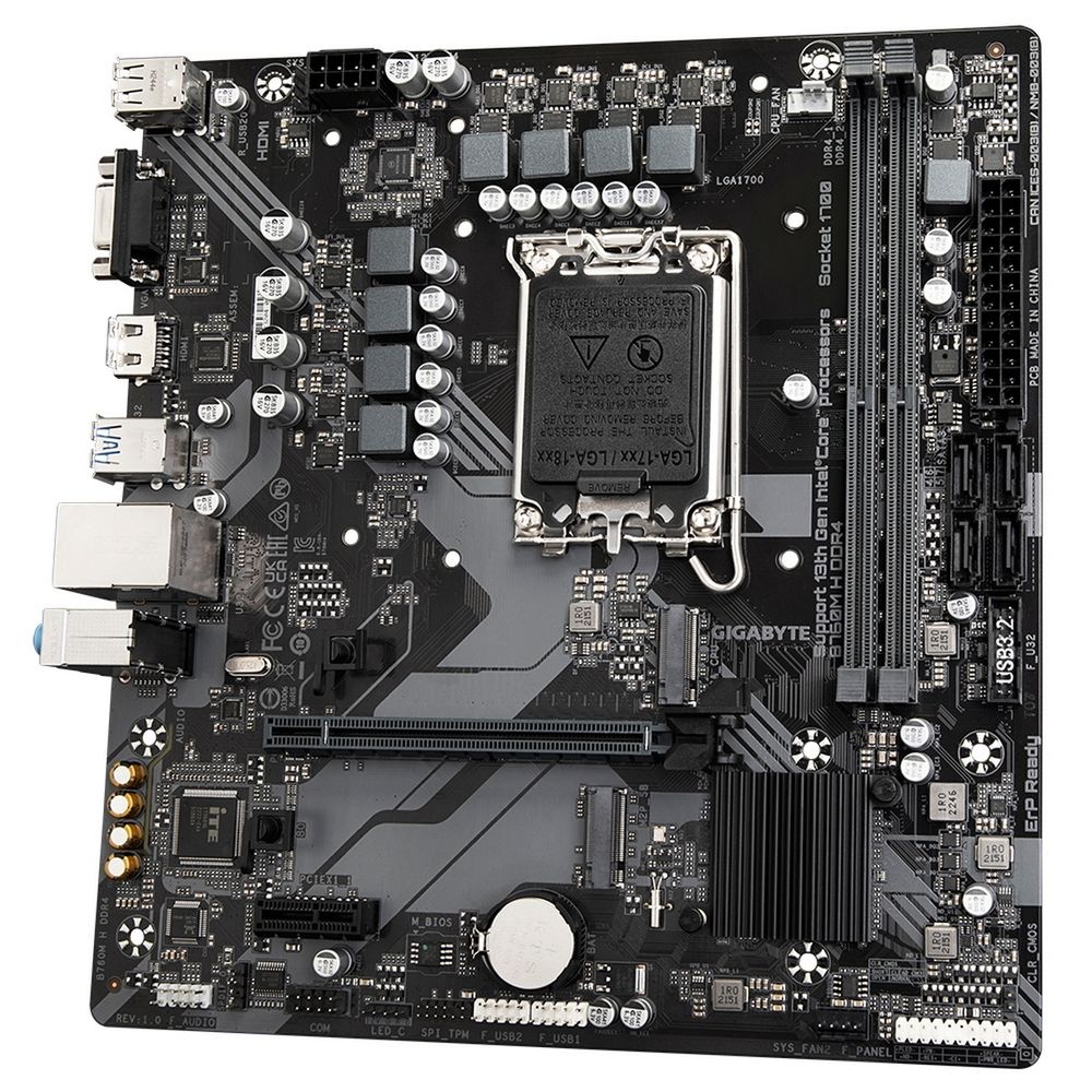 Материнская плата Gigabyte B760M H DDR4 OEM, LGA 1700, Intel B760, 2xDDR4, 4xSATA, 2xM.2, 1xPCI-E 4.