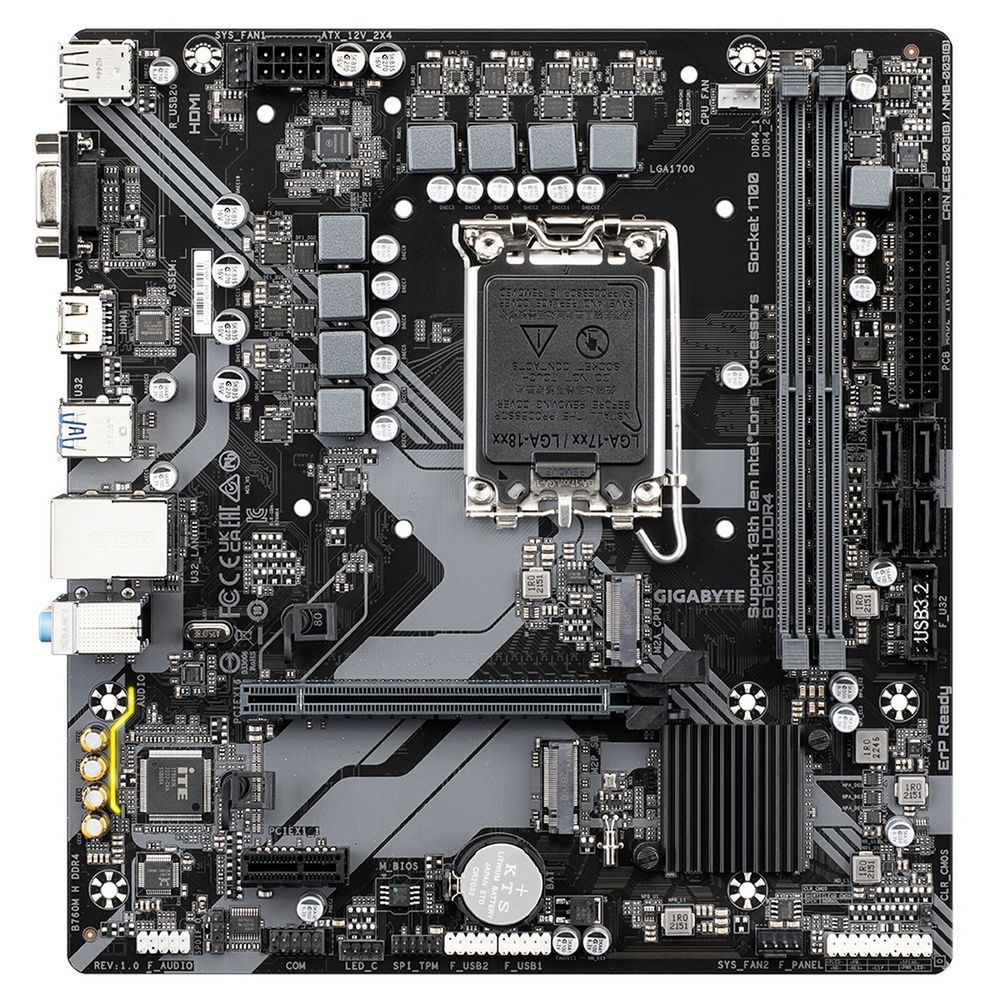 Материнская плата Gigabyte B760M H DDR4 OEM, LGA 1700, Intel B760, 2xDDR4, 4xSATA, 2xM.2, 1xPCI-E 4.
