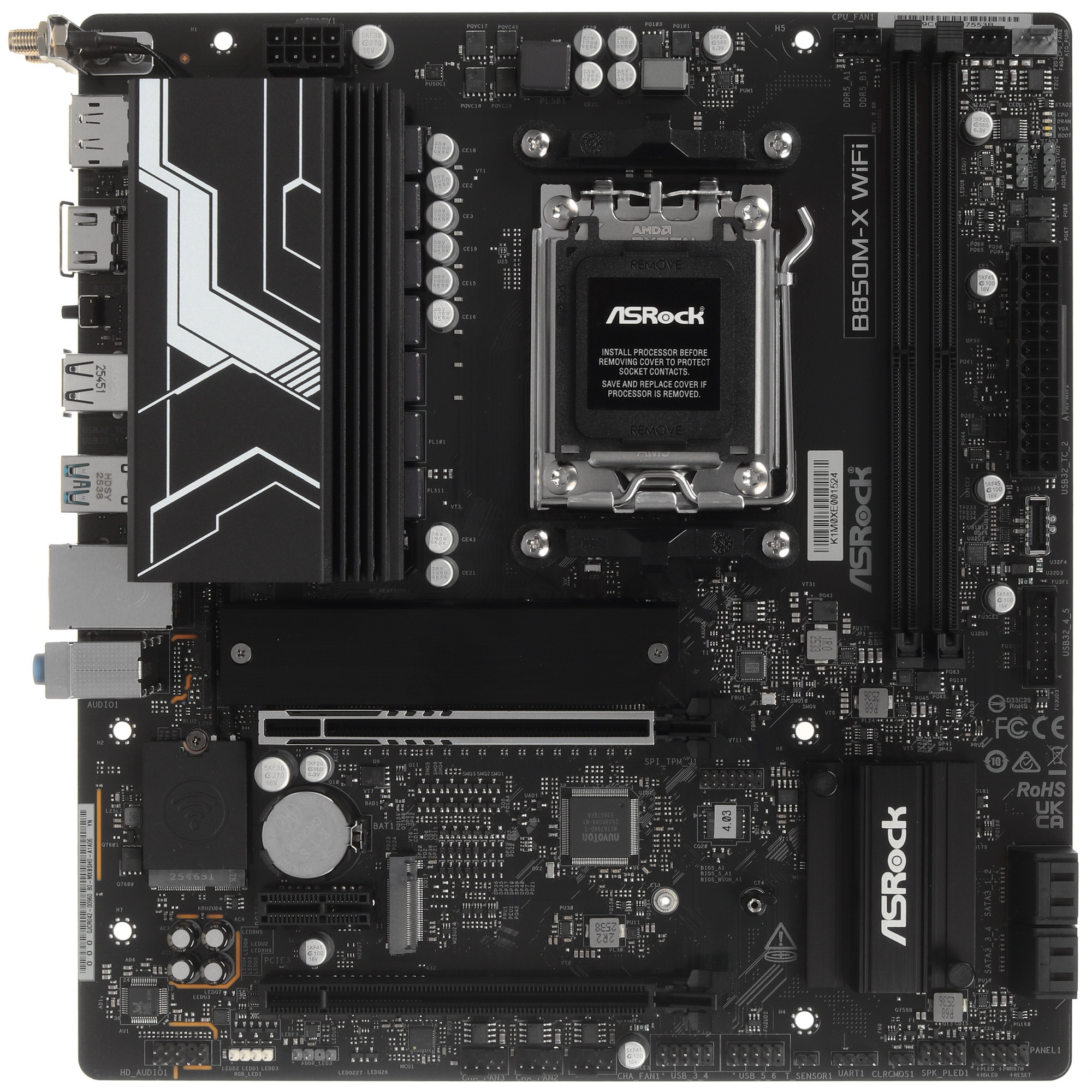 Материнская плата ASROCK B850M-X WIFI R2.0, AM5, B850, 2*DDR5, 4*SATA, 2*M.2, 2*USB 2.0, 3*USB 3.2,
