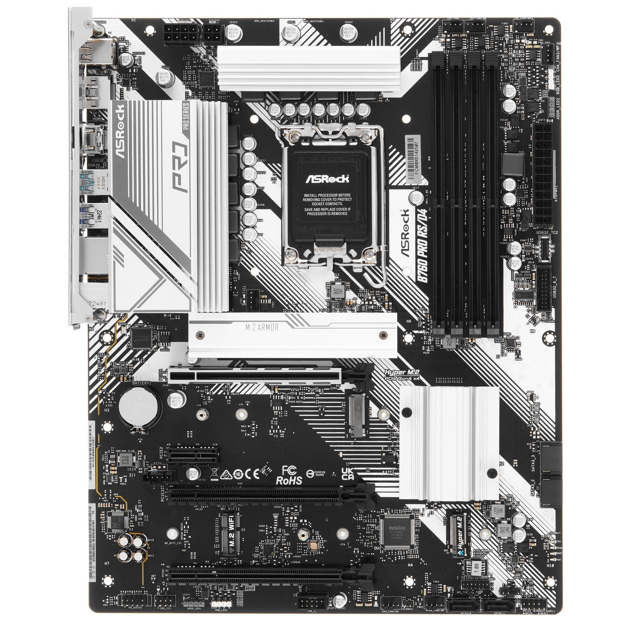 Материнская плата ASRock B760 Pro RS/D4, LGA 1700, Intel B760, 4xDDR4, 4xSATA, 3xM.2, 1xPCI-E 4.0 x1