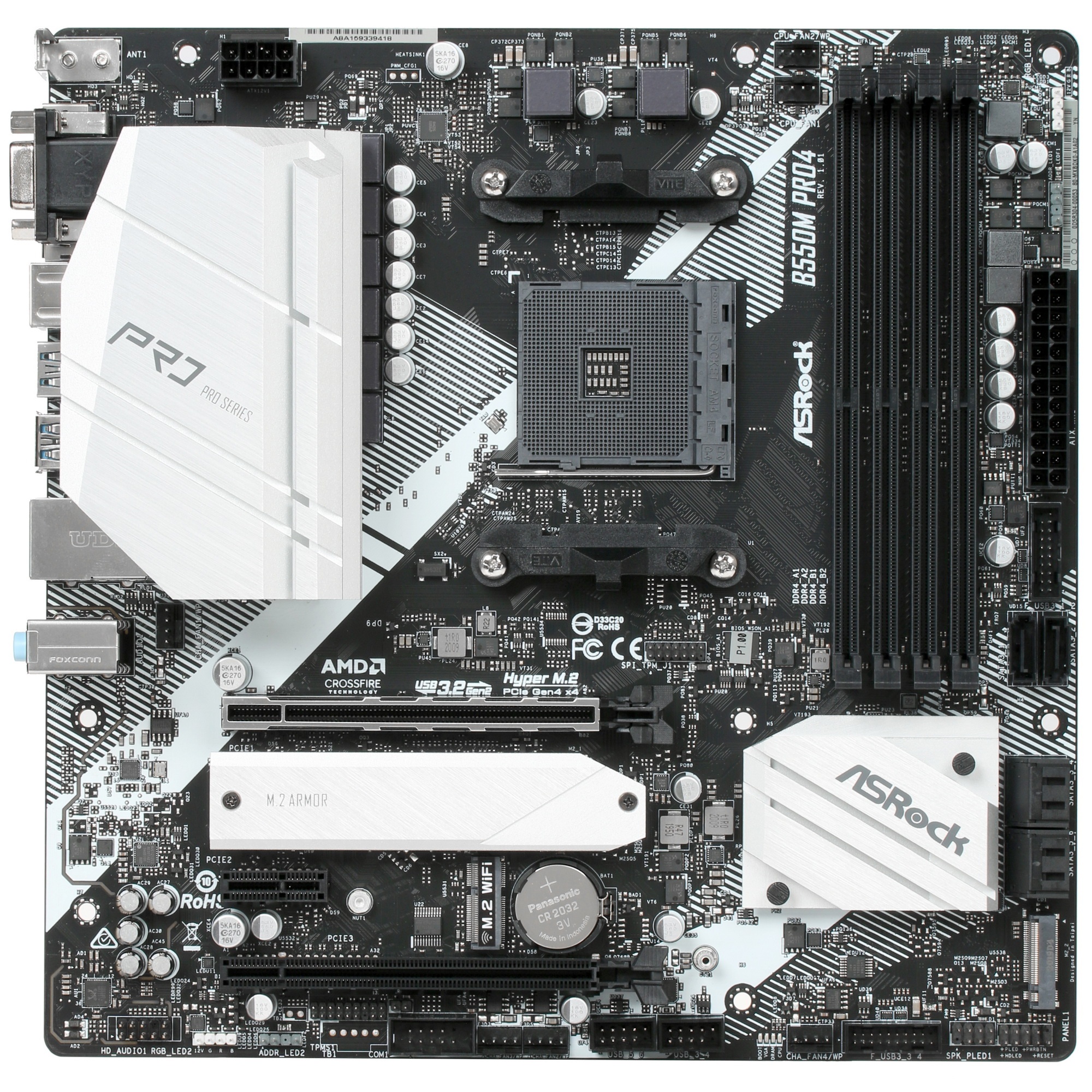 Материнская плата ASRock B550M Pro4, AM4, AMD B550, 4xDDR4, 6xSATA, 2xM.2, 1xPCI-E 3.0 x16, 1xPCI-E