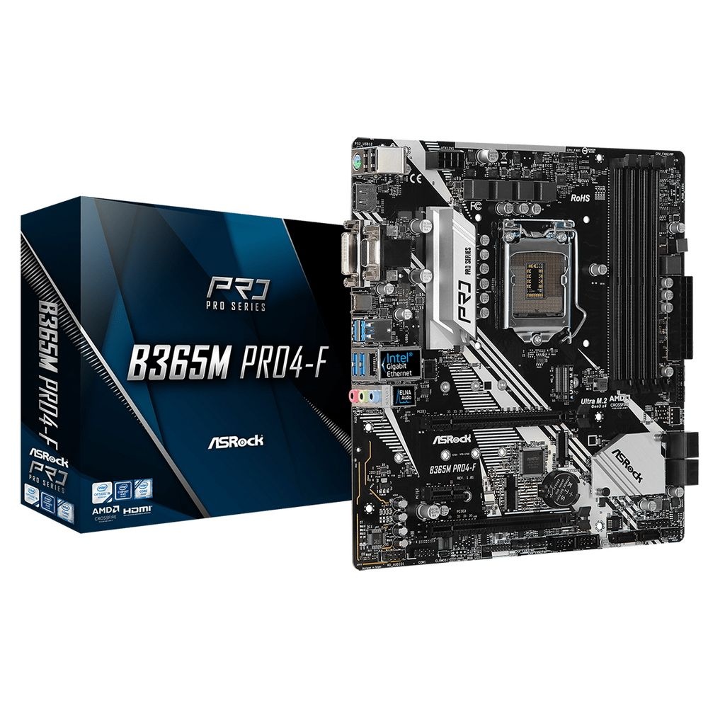 Материнская плата Asrock B365M PRO4-F Soc-1151v2 Intel B365 4xDDR4 mATX AC`97 8ch(7.1) GbLAN+VGA+DVI