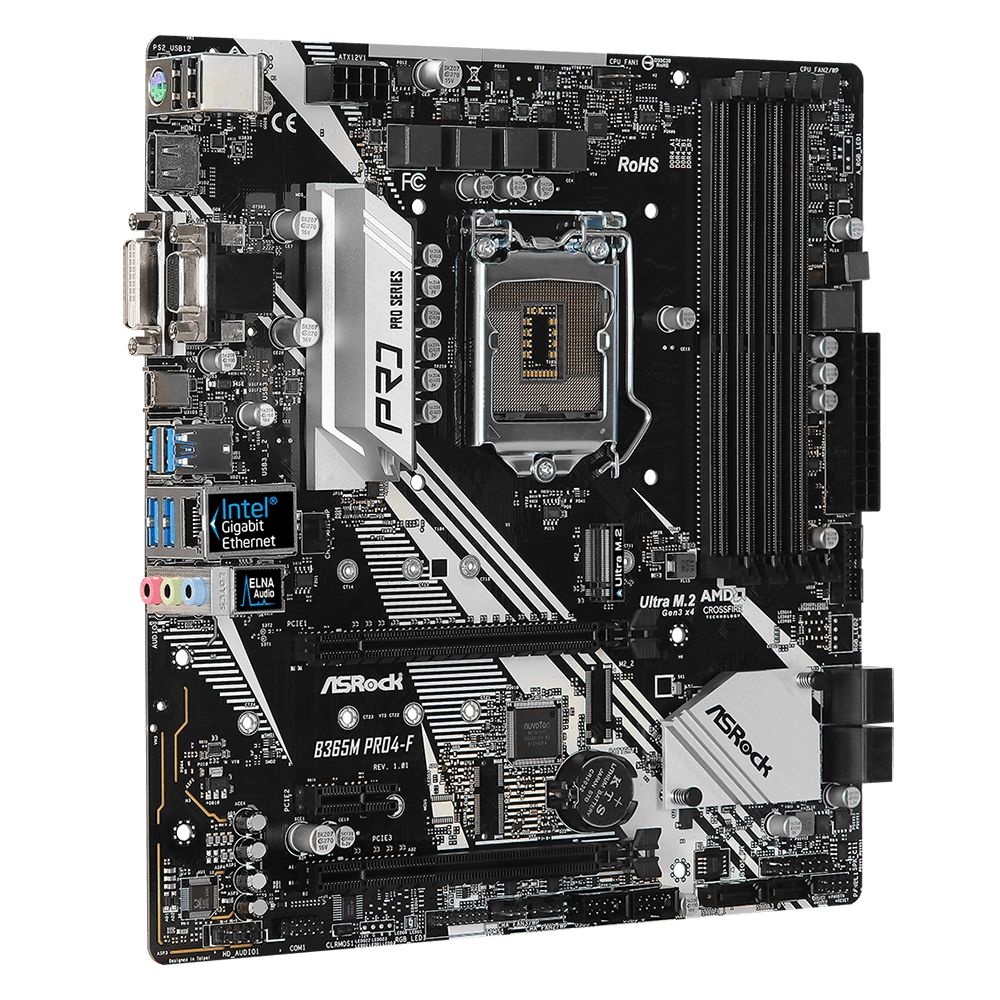 Материнская плата Asrock B365M PRO4-F Soc-1151v2 Intel B365 4xDDR4 mATX AC`97 8ch(7.1) GbLAN+VGA+DVI