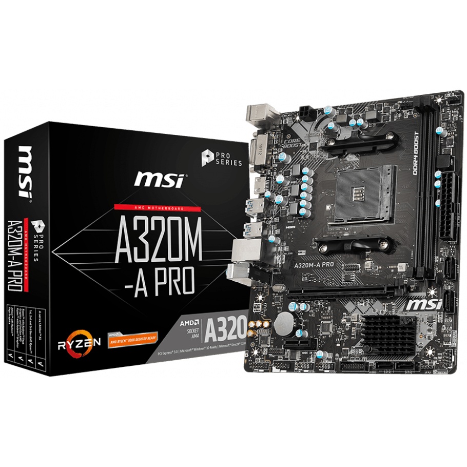 Материнская плата MSI A320M-A PRO Soc-AM4 AMD A320 2xDDR4 mATX AC`97 8ch(7.1) GbLAN RAID+DVI+HDMI