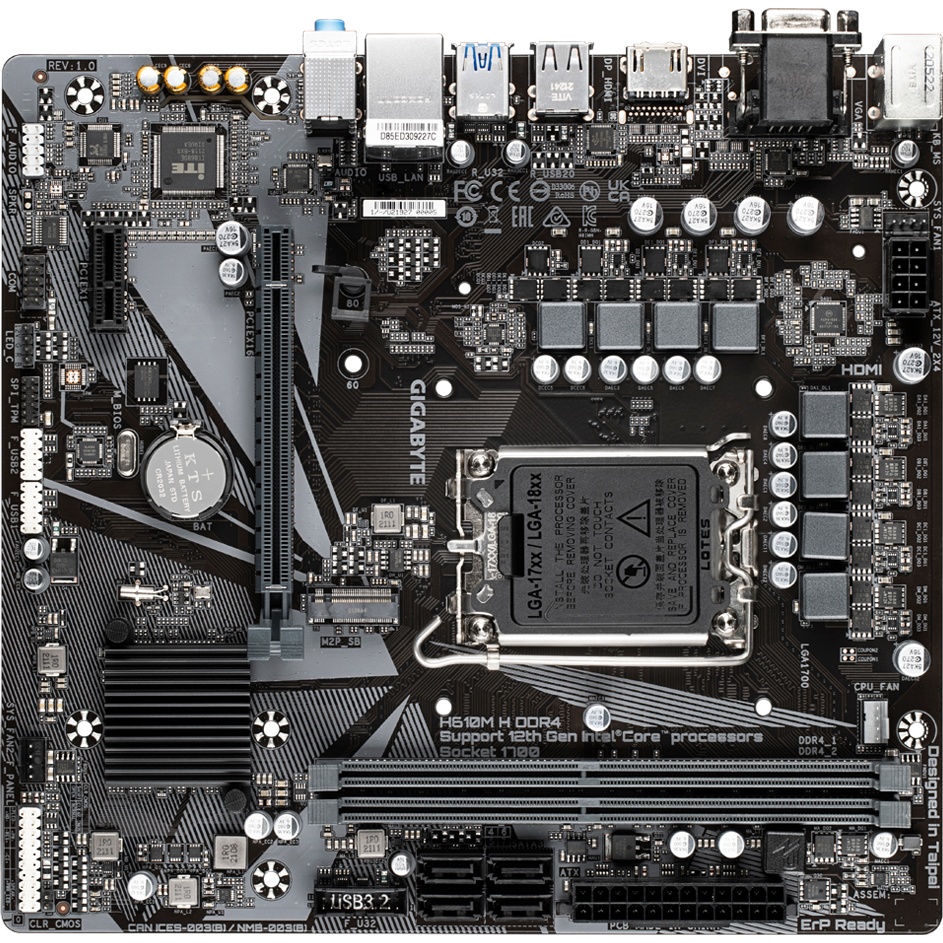 Материнская плата Gigabyte H610M H DDR4 Soc-1700 Intel H610 2xDDR4 mATX AC`97 8ch(7.1) GbLAN+VGA+HDM