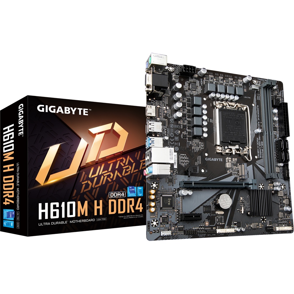 Материнская плата Gigabyte H610M H DDR4 Soc-1700 Intel H610 2xDDR4 mATX AC`97 8ch(7.1) GbLAN+VGA+HDM