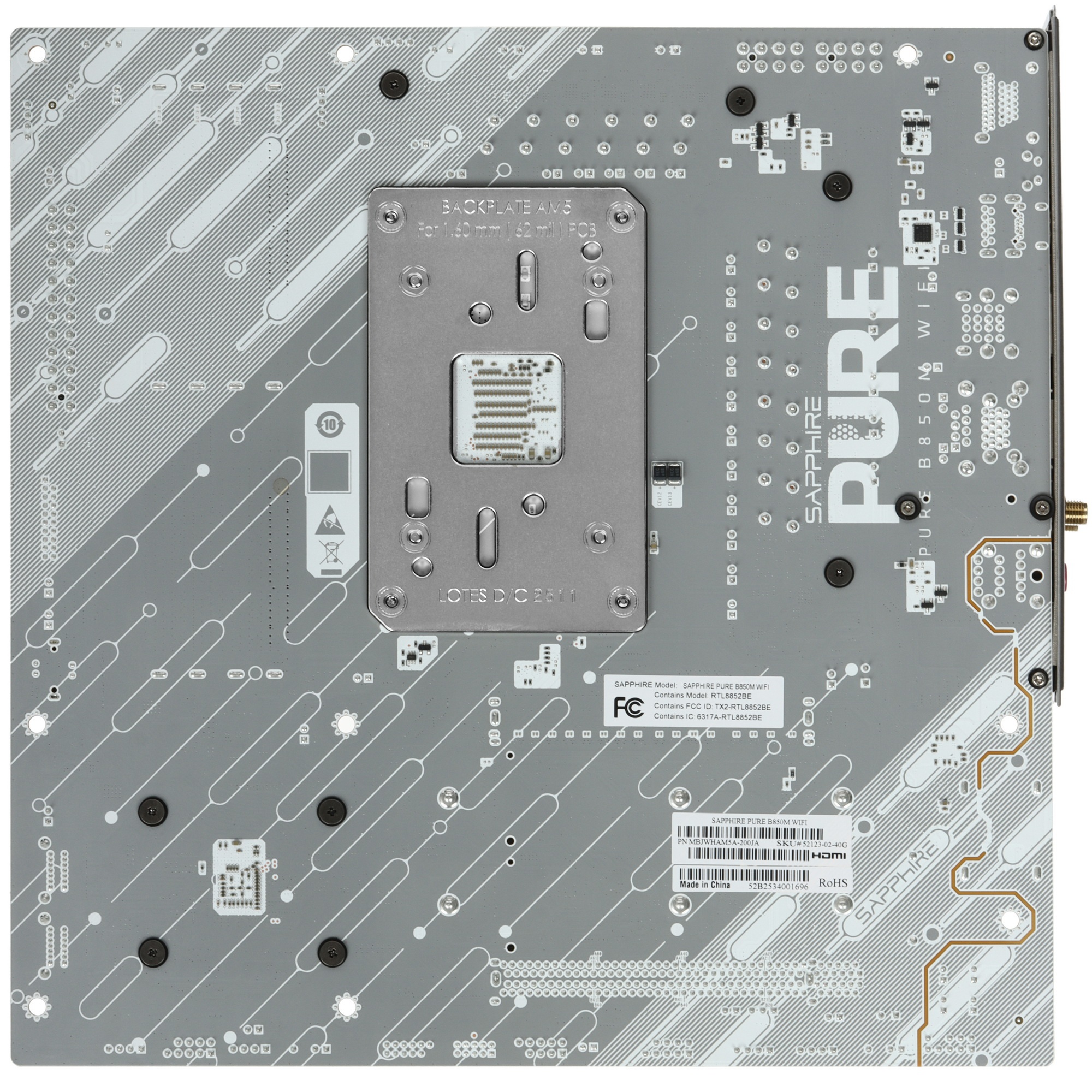 Материнская плата Sapphire B850M PURE WIFI B850, AM5, 4*DDR5, 2*PCIEx16, 2*M.2, 2*TypeC, 3*USB3.2Gen