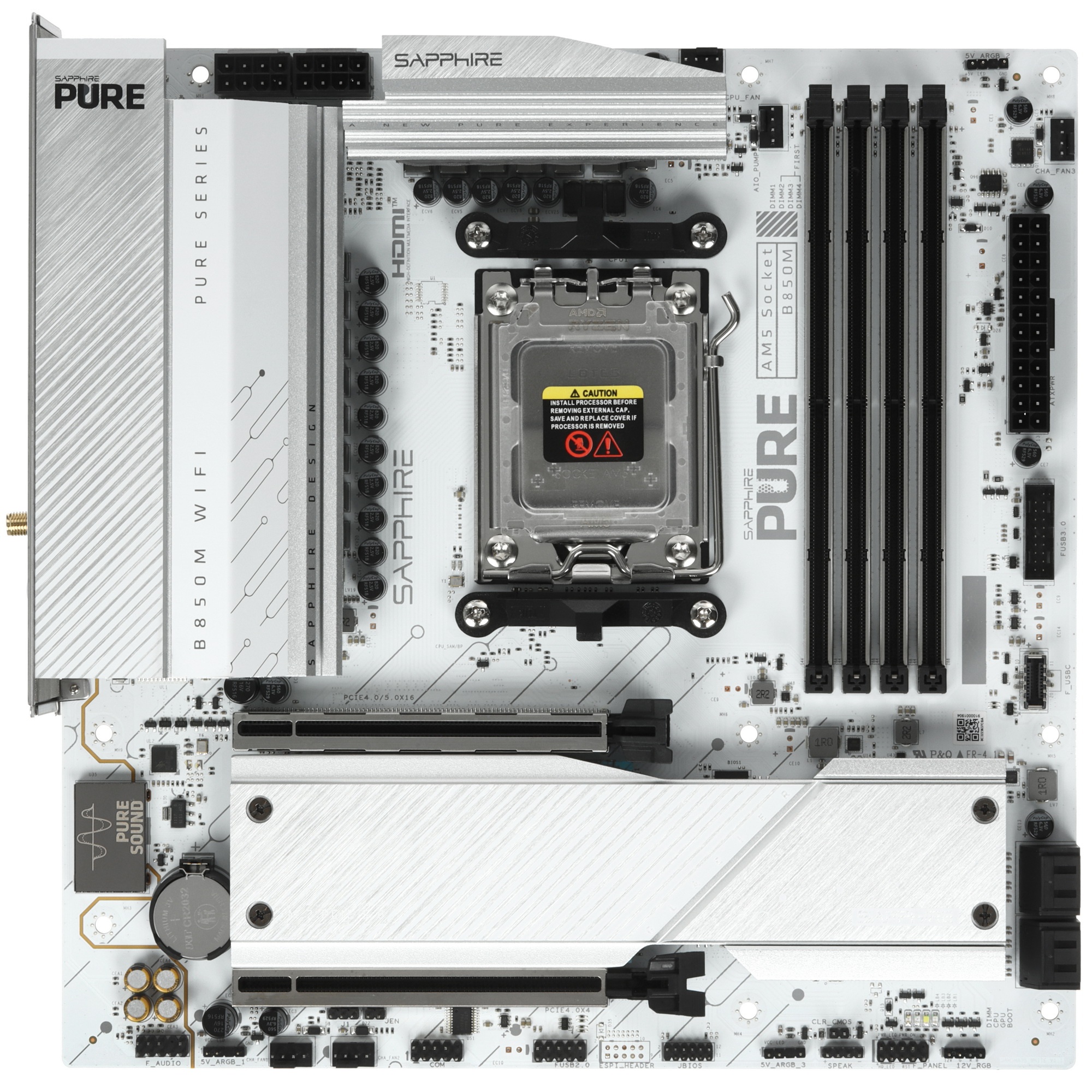 Материнская плата Sapphire B850M PURE WIFI B850, AM5, 4*DDR5, 2*PCIEx16, 2*M.2, 2*TypeC, 3*USB3.2Gen