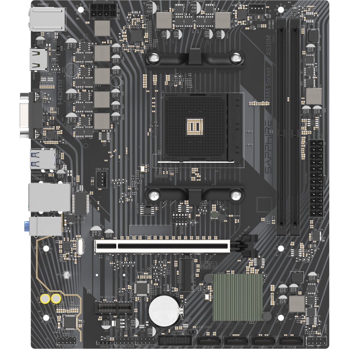Материнская плата Sapphire A520M-E A520, AM4, 2*DDR4, 1*PCIEx16, 1*PCIEx1, 1*M.2, 6*USB3.2Gen1, 4*US
