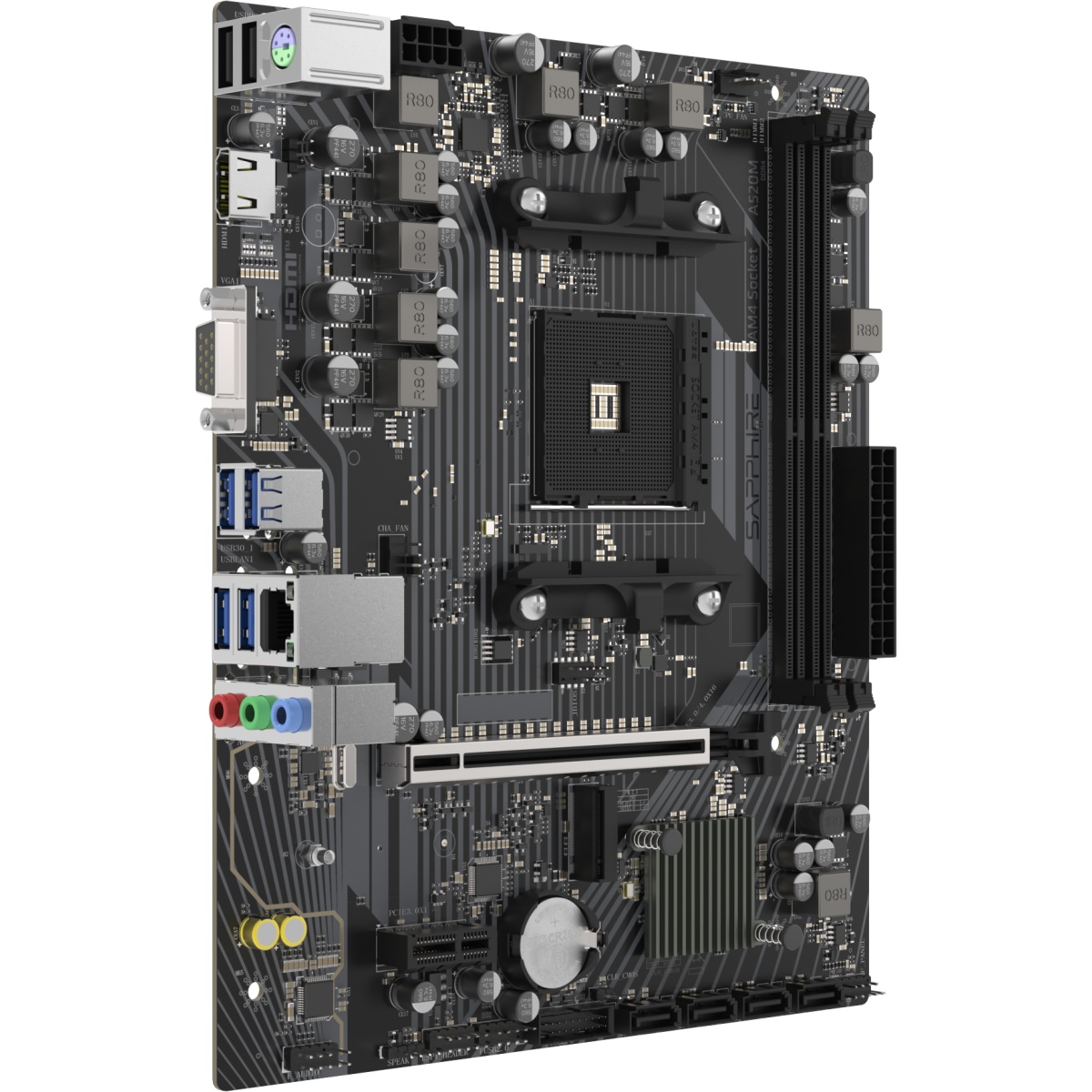 Материнская плата Sapphire A520M-E A520, AM4, 2*DDR4, 1*PCIEx16, 1*PCIEx1, 1*M.2, 6*USB3.2Gen1, 4*US