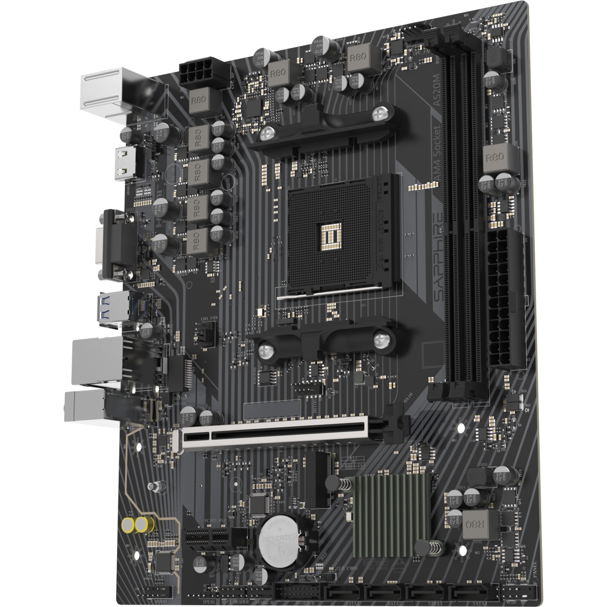 Материнская плата Sapphire A520M-E A520, AM4, 2*DDR4, 1*PCIEx16, 1*PCIEx1, 1*M.2, 6*USB3.2Gen1, 4*US