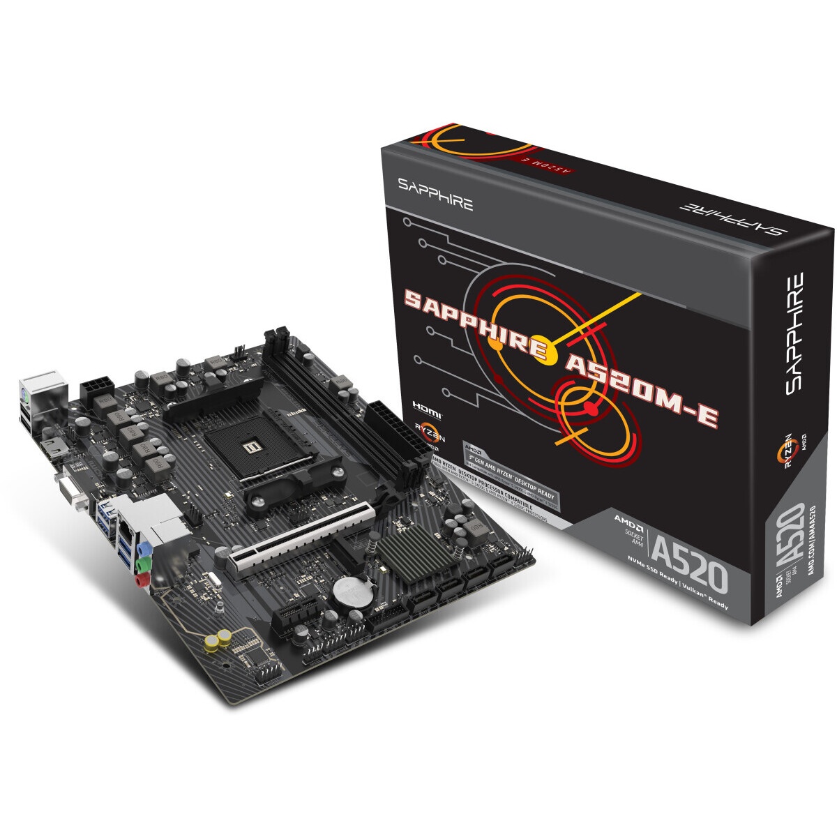 Материнская плата Sapphire A520M-E A520, AM4, 2*DDR4, 1*PCIEx16, 1*PCIEx1, 1*M.2, 6*USB3.2Gen1, 4*US