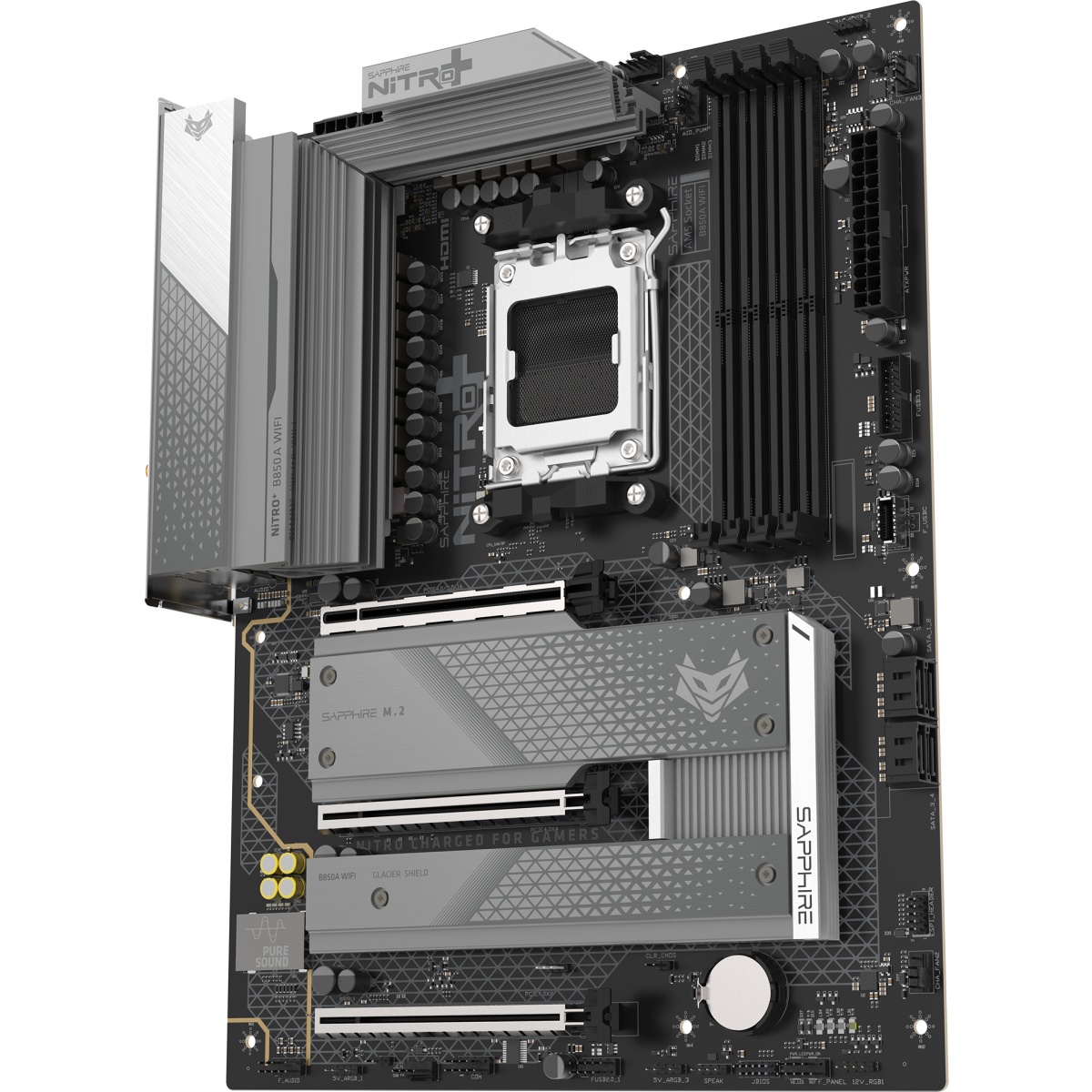 Материнская плата Sapphire B850A NITRO+ WIFI7 B850, AM5, 4*DDR5, 3*PCIEx16, 3*M.2, 2*TypeC, 3*USB3.2