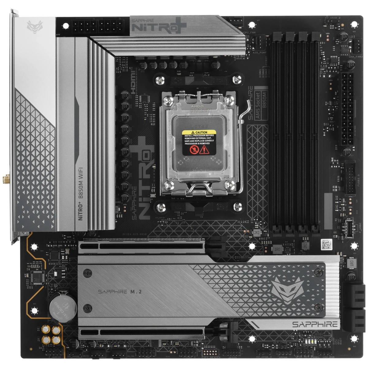 Материнская плата Sapphire B850M NITRO+ WIFI B850, AM5, 4*DDR5, 2*PCIEx16, 2*M.2, 2*TypeC, 3*USB3.2G