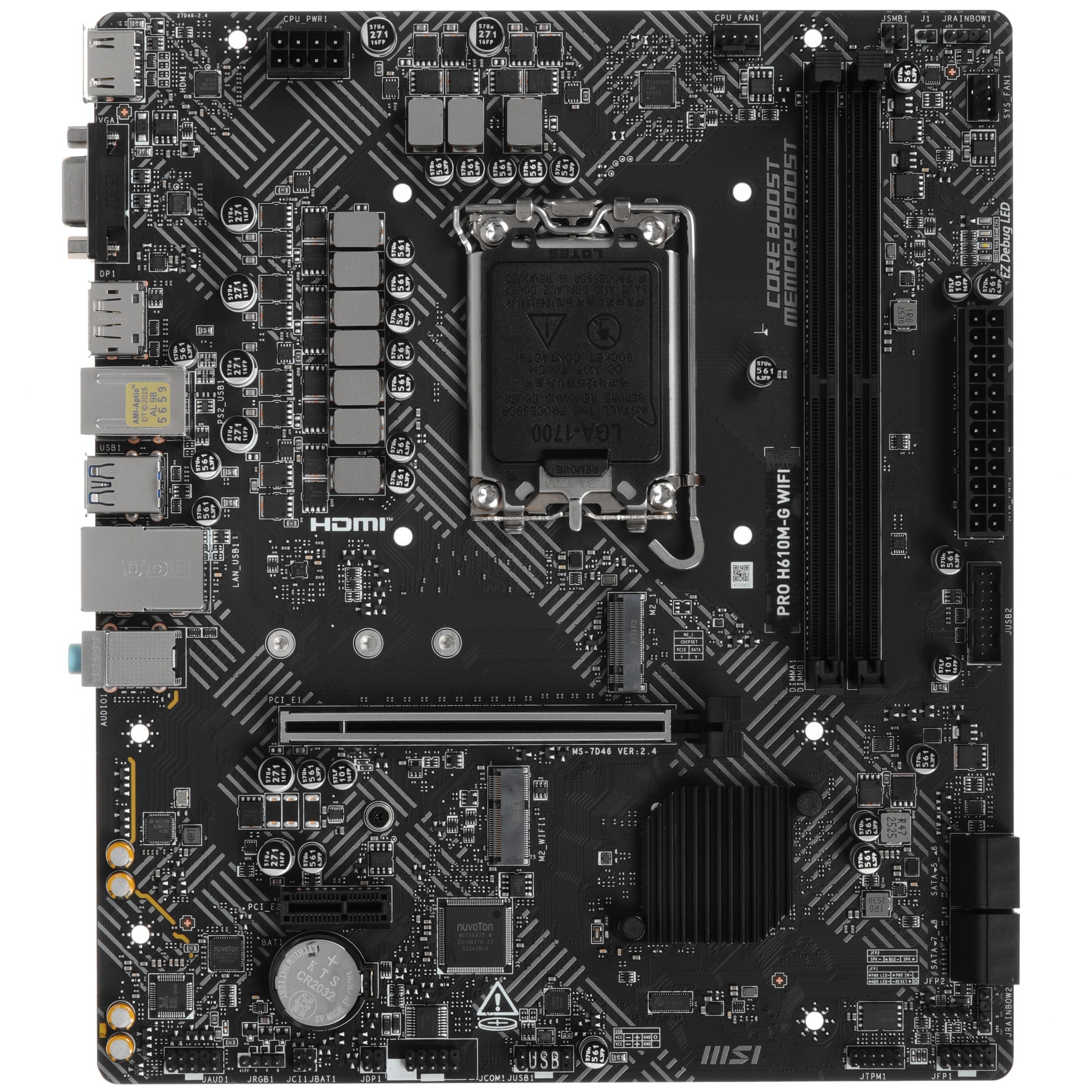 Материнская плата MSI PRO H610M-G WIFI H610, LGA1700, 2*DDR5, 1*PCIEx16, 1*PCIEx1, 1*M.2, 4*USB3.2Ge