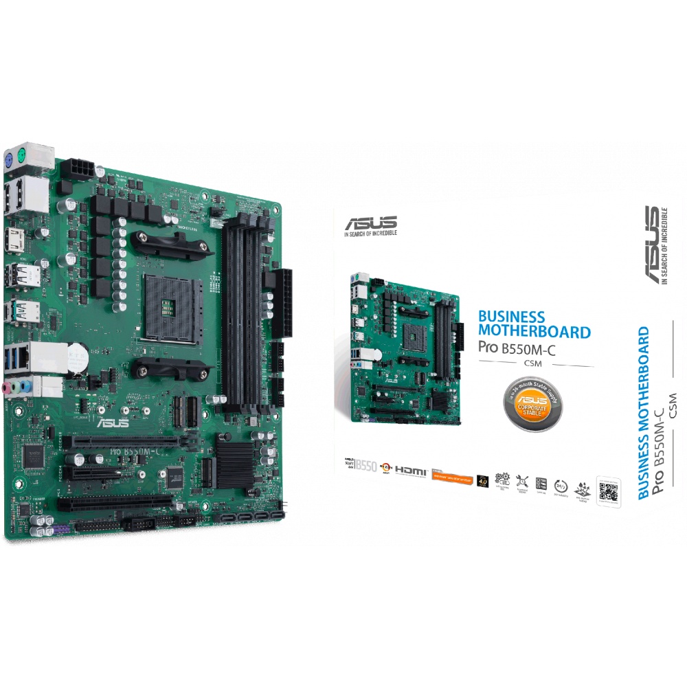 Материнская плата ASUS PRO B550M-C/CSM, Socket AM4, B550, 2*DDR4,2*DP+HDMI, SATA3 + RAID, Audio, Gb