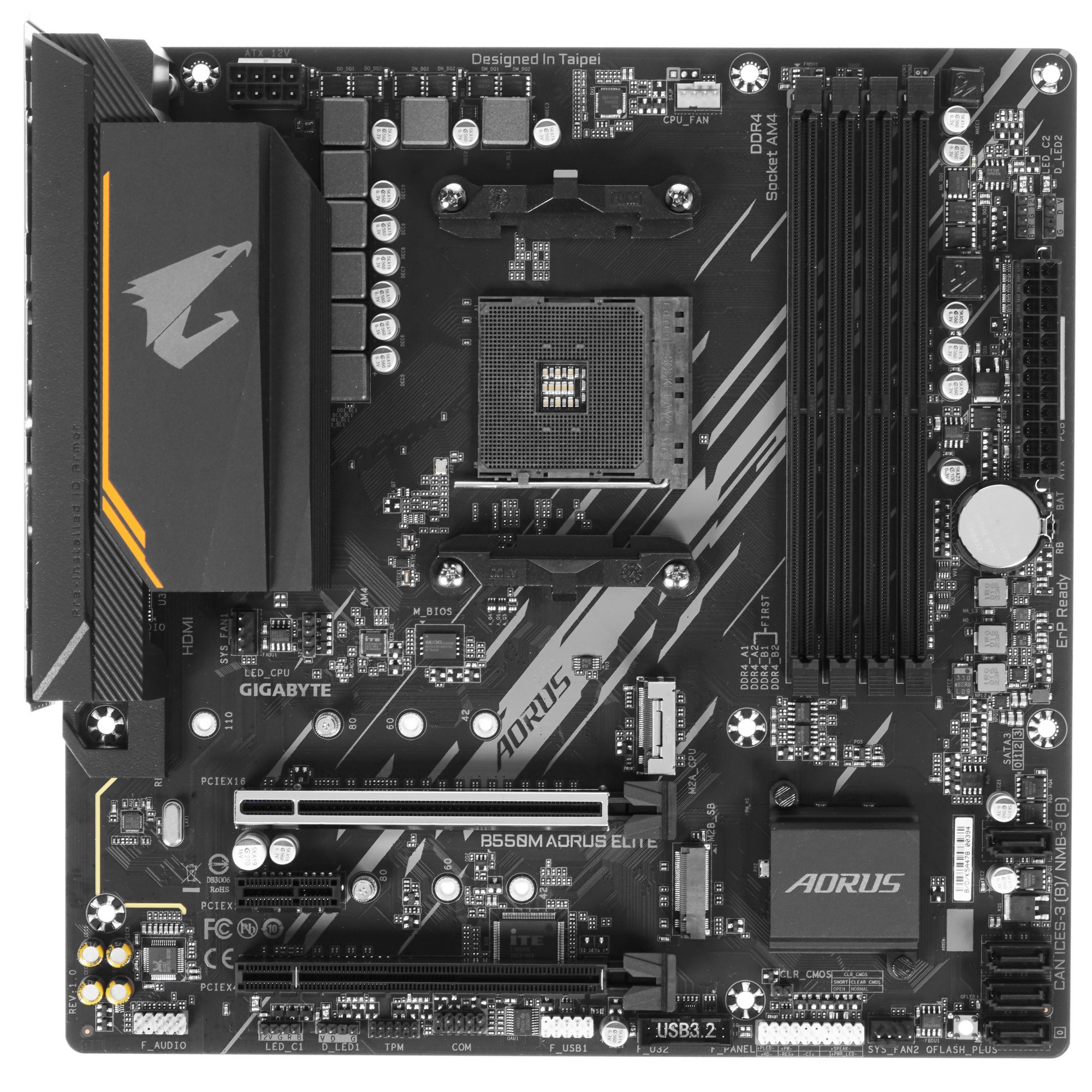 Материнская плата Gigabyte B550M AORUS ELITE, AM4, AMD B550, 4xDDR4, 4xSATA, 2xM.2, 1xPCI-E 4.0 x16,