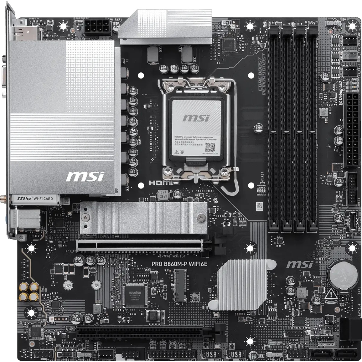 Материнская плата MSI PRO B860M-P WIFI6E B860, LGA1851, 4*DDR5, 2*PCIEx16, 2*M.2, 1*TypeC, 5*USB3.2G