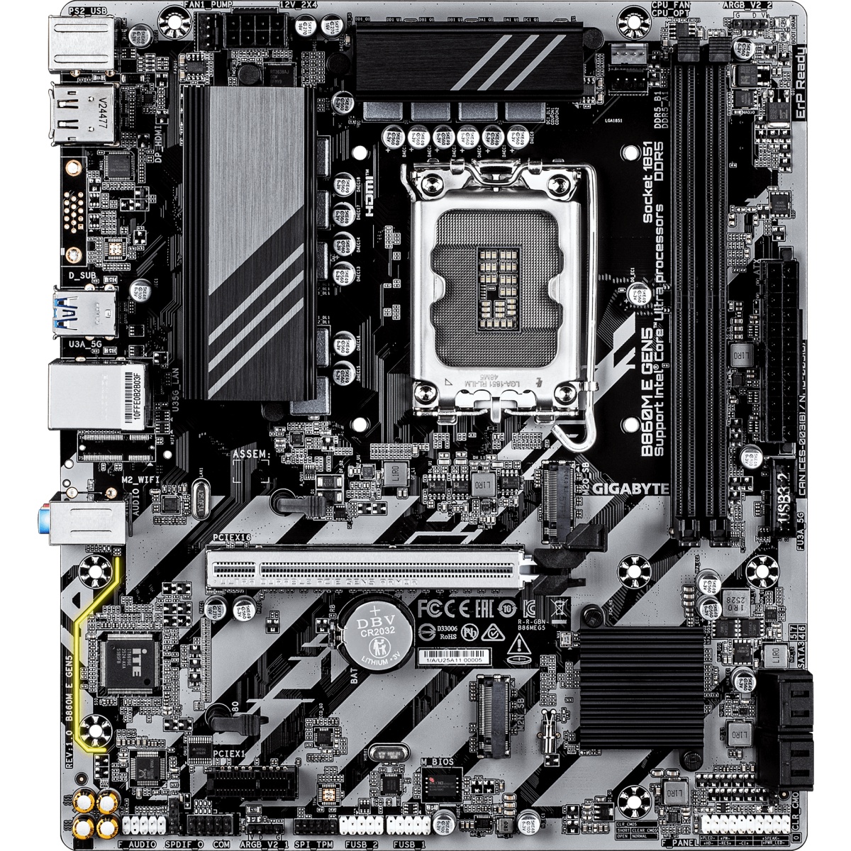 Материнская плата Gigabyte B860M E GEN5 B860, LGA1851, 2*DDR5, 1*PCIEx16, 1*PCIEx1, 2*M.2 6*USB3.2Ge