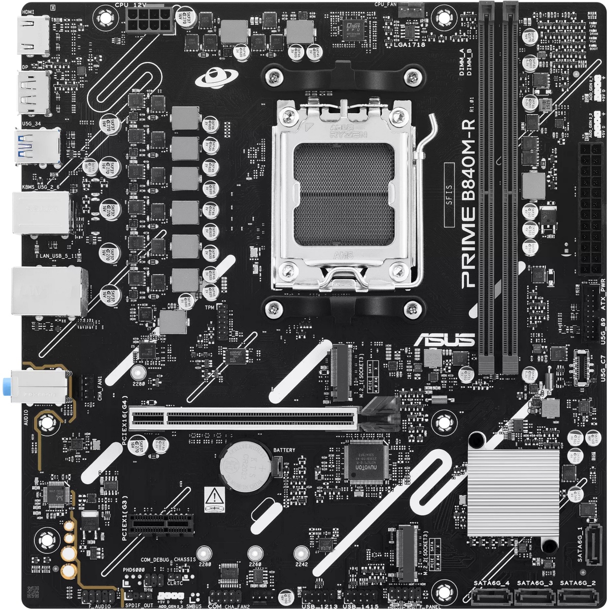 Материнская плата Asus PRIME B840M-R Socket AM5 AMD B840 2xDDR5 mATX AC`97 8ch(7.1) GbLAN RAID+HDMI+