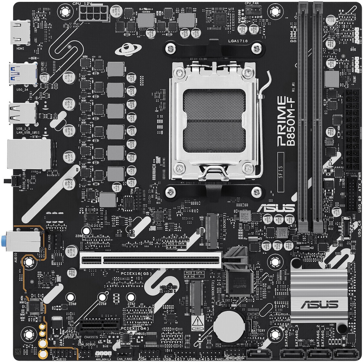 Материнская плата Asus PRIME B850M-F Socket AM5 AMD B850 2xDDR5 mATX AC`97 8ch(7.1) GbLAN RAID+VGA+H