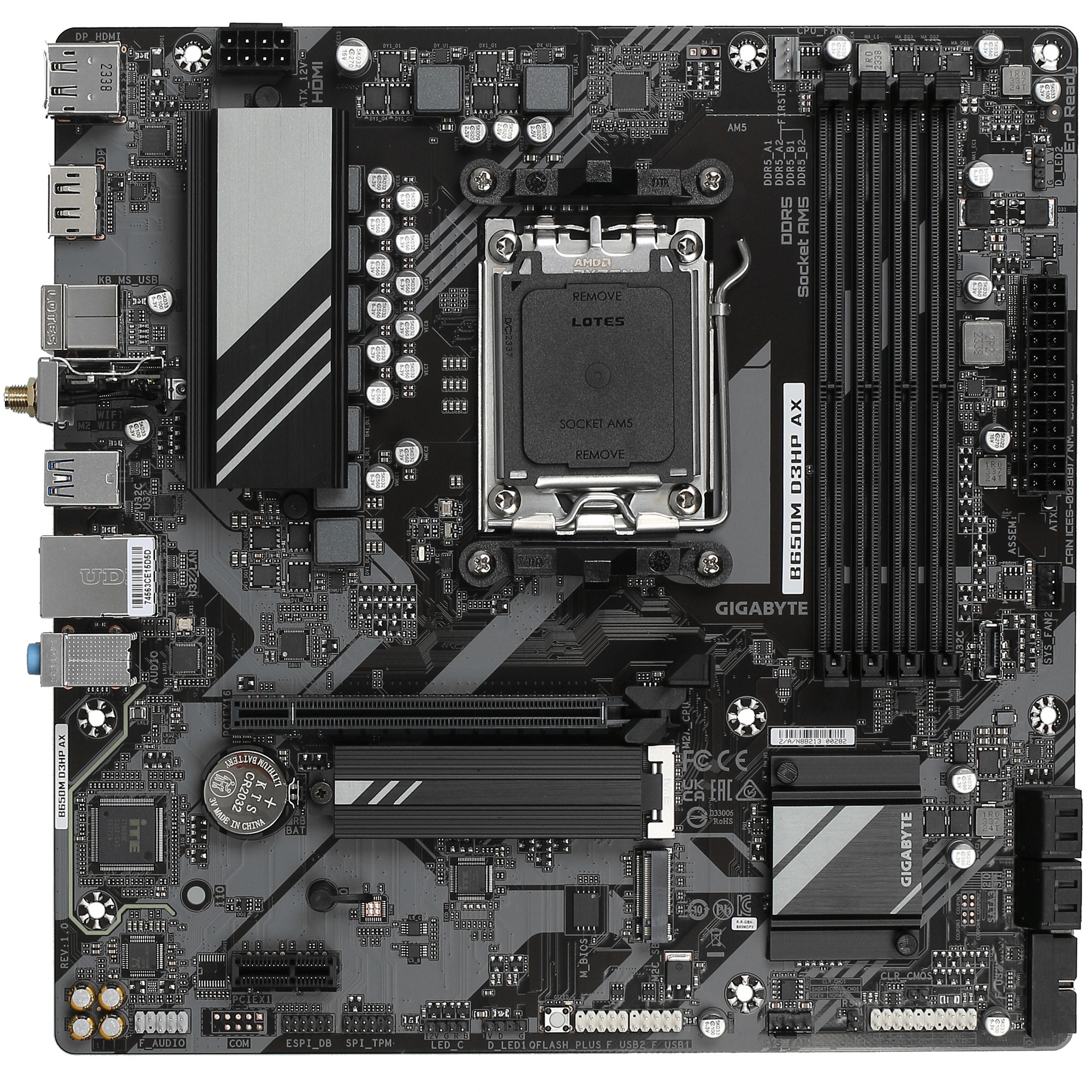 Материнская плата Gigabyte B650M D3HP AX, AM5, AMD B650, 4xDDR5, 4xSATA, 2xM.2, 1xPCI-E 4.0 x16, 1xP