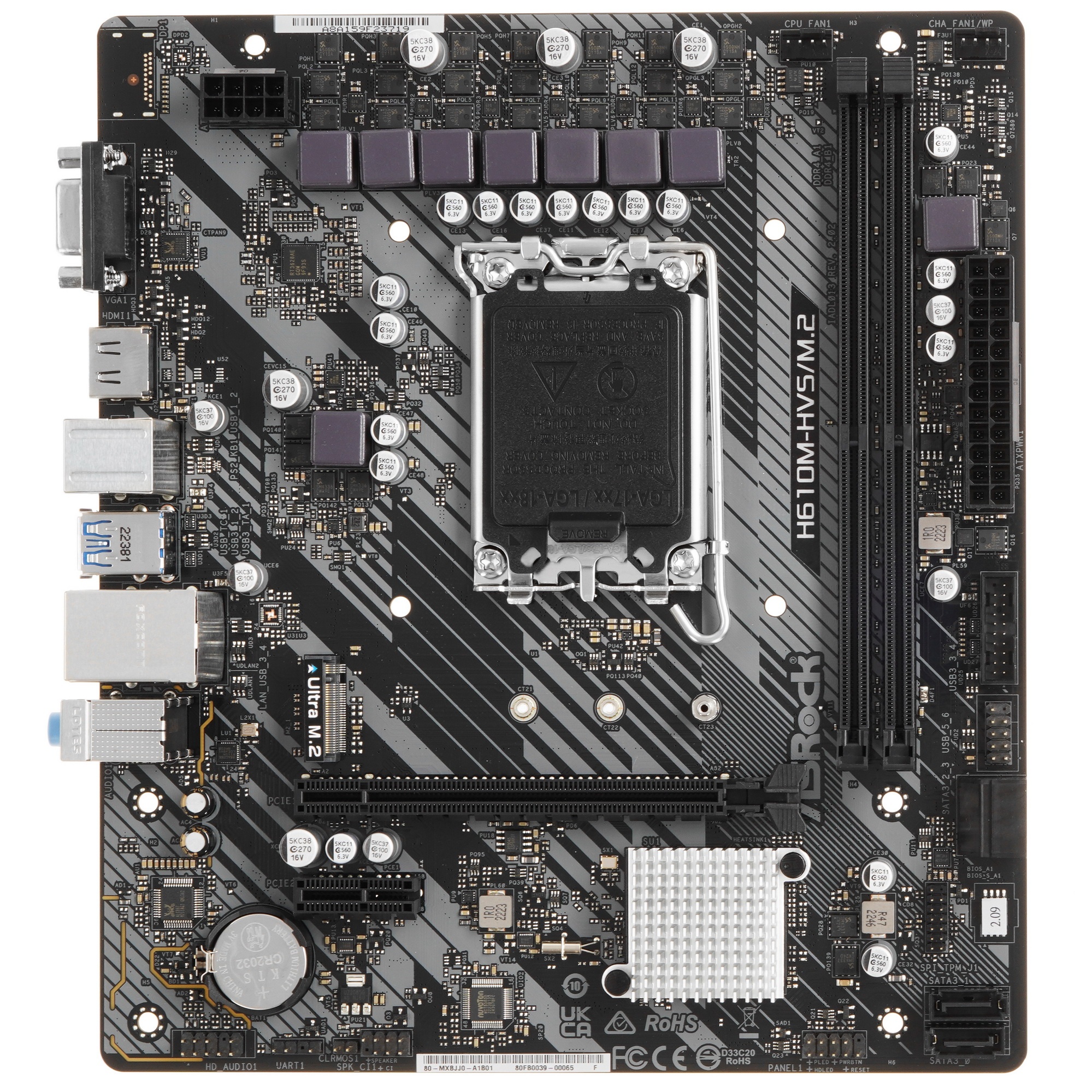 Материнская плата ASRock H610M-HVS/M.2 R2.0, LGA 1700, Intel H610, 2xDDR4, 4xSATA, 1xM.2, 1xPCIe 4.0