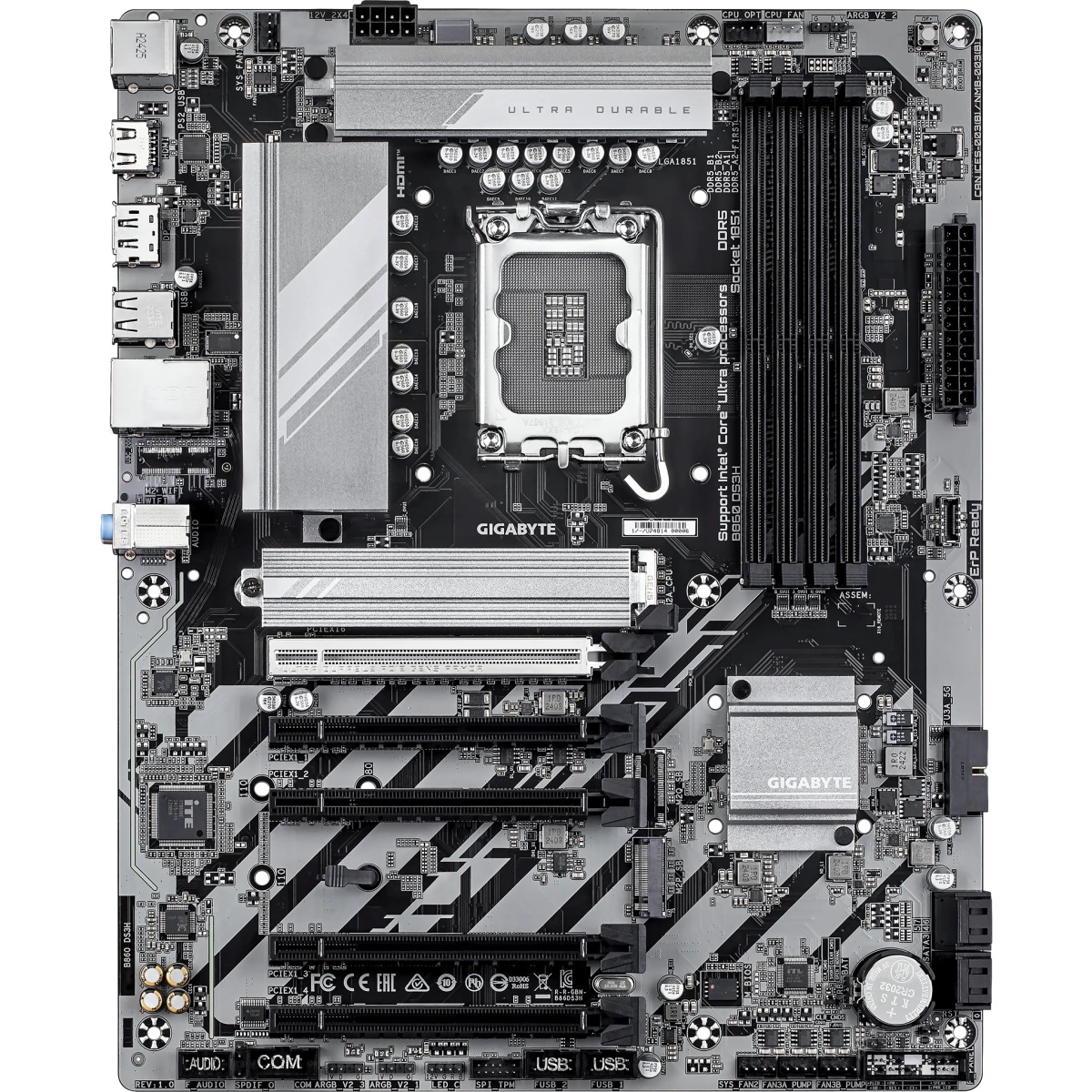 Материнская плата Gigabyte B860 DS3H B860, LGA1851, 4*DDR5, 5*PCIEx16, 2*M.2, 2*TypeC, 1*USB3.2Gen2,