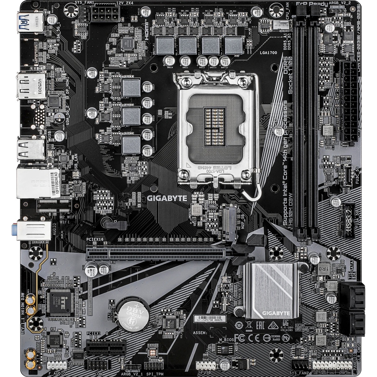 Материнская плата Gigabyte H610M D3W H610, LGA1700, 2*DDR5, 1*PCIEx16, 1*PCIEx1, 1*M.2, 1*TypeC, 3*U