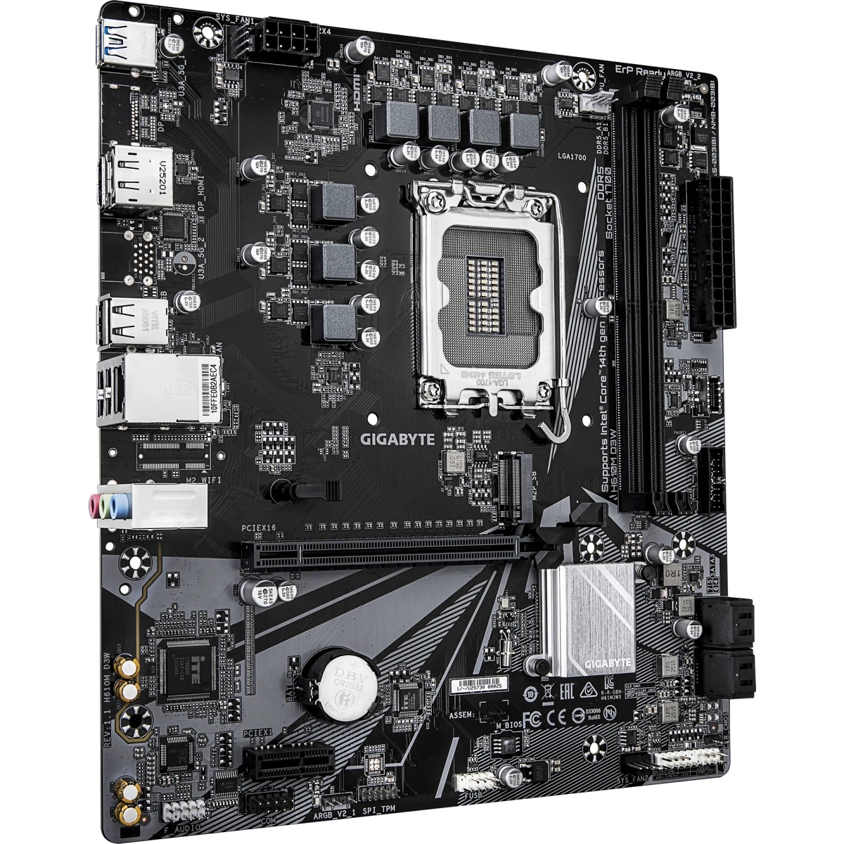 Материнская плата Gigabyte H610M D3W H610, LGA1700, 2*DDR5, 1*PCIEx16, 1*PCIEx1, 1*M.2, 1*TypeC, 3*U