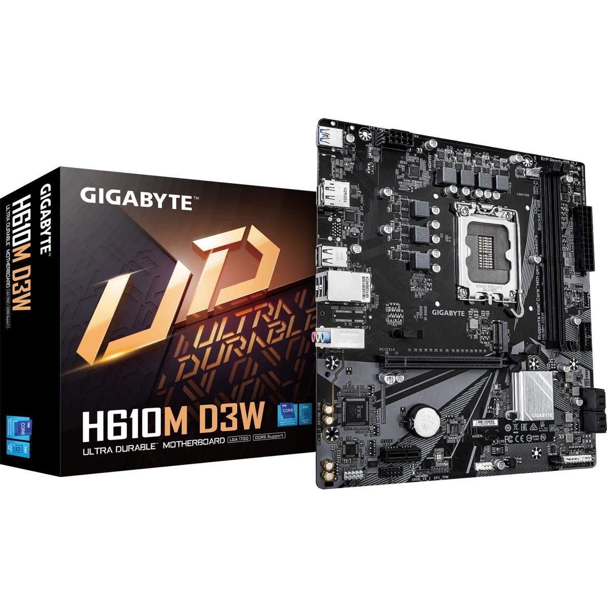 Материнская плата Gigabyte H610M D3W H610, LGA1700, 2*DDR5, 1*PCIEx16, 1*PCIEx1, 1*M.2, 1*TypeC, 3*U