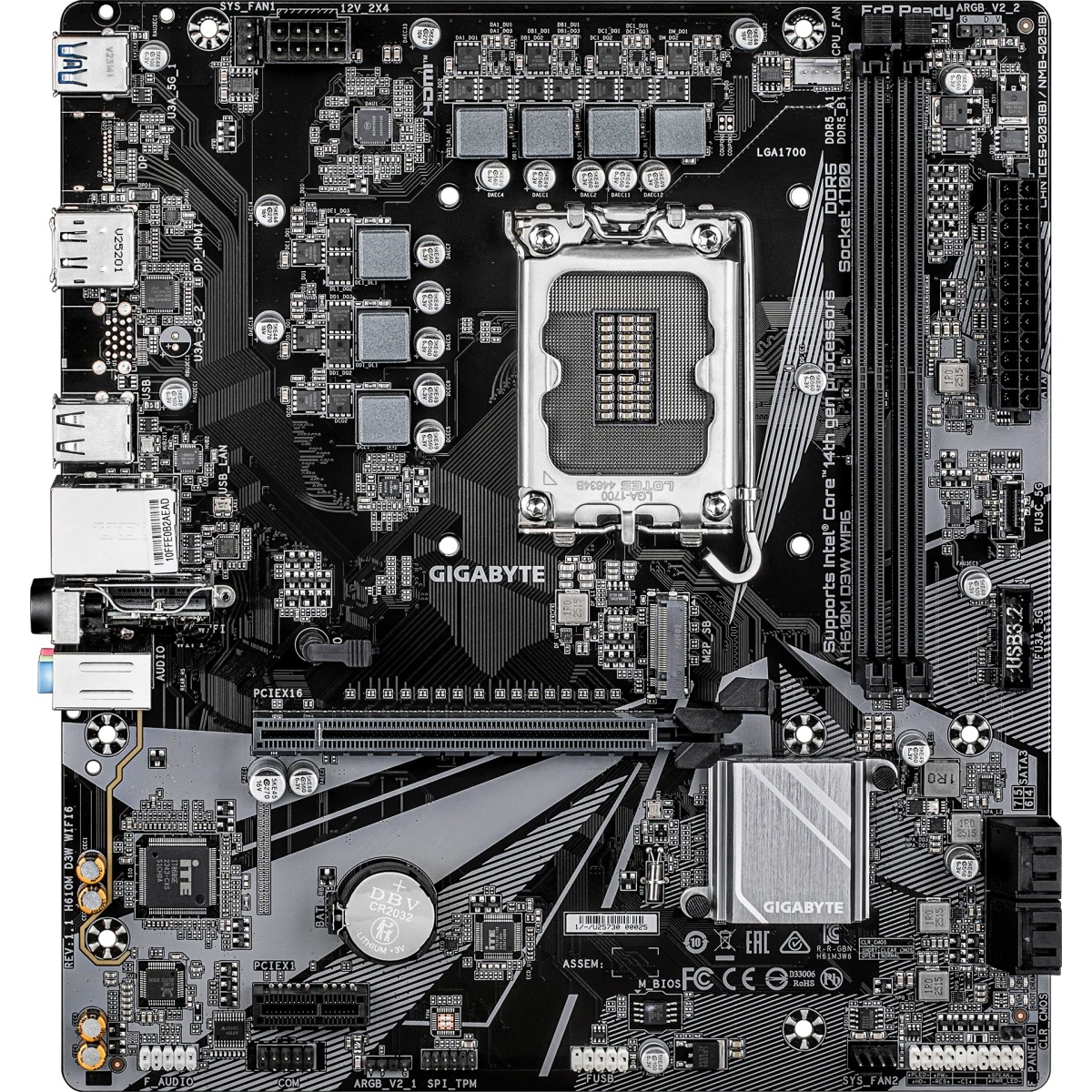 Материнская плата Gigabyte H610M D3W WIFI6 H610, LGA1700, 2*DDR5, 1*PCIEx16, 1*PCIEx1, 1*M.2, 1*Type