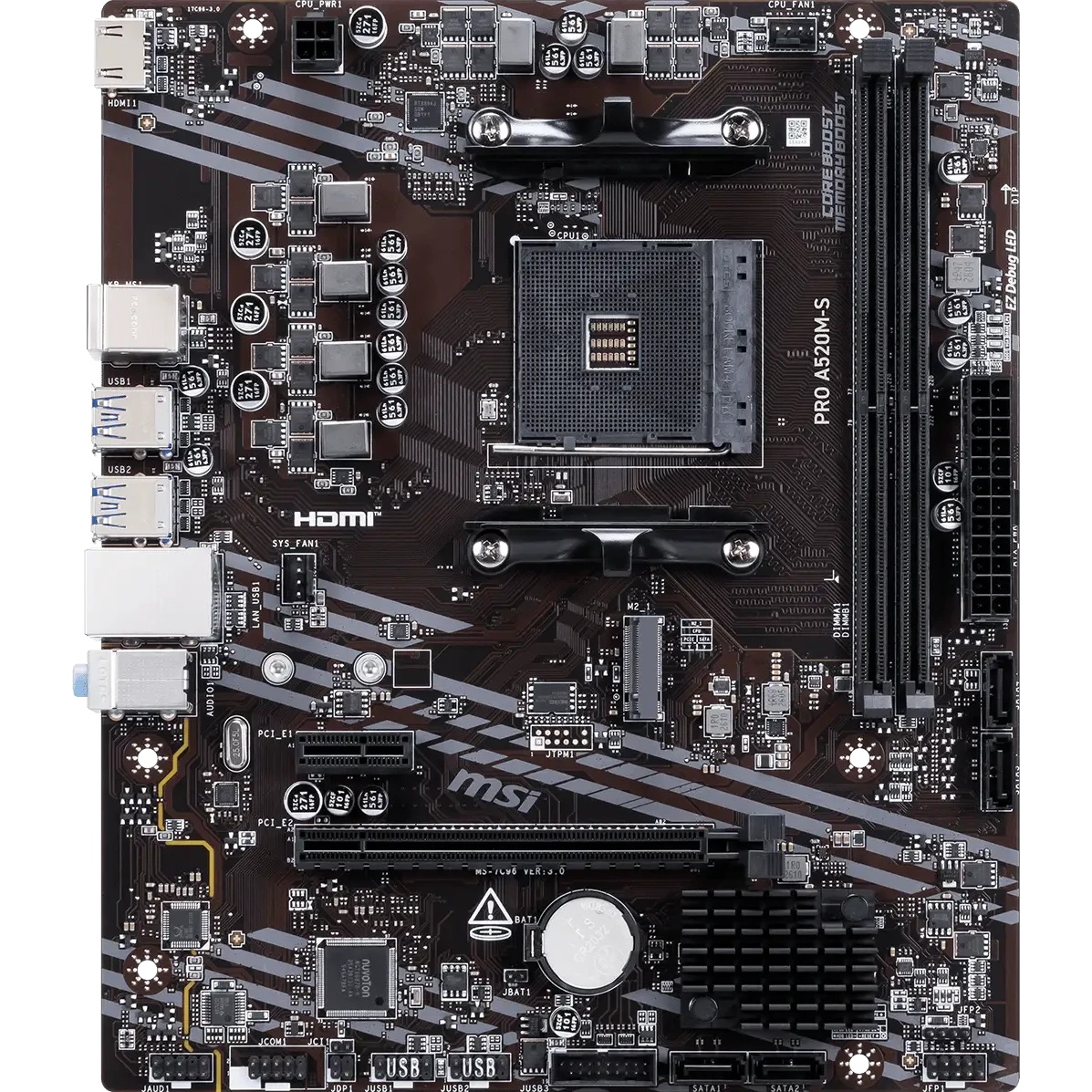 Материнская плата MSI PRO A520M-S AM4 AMD A520 2x DDR4 1xPCI-E x16 1xM.2 HDMI