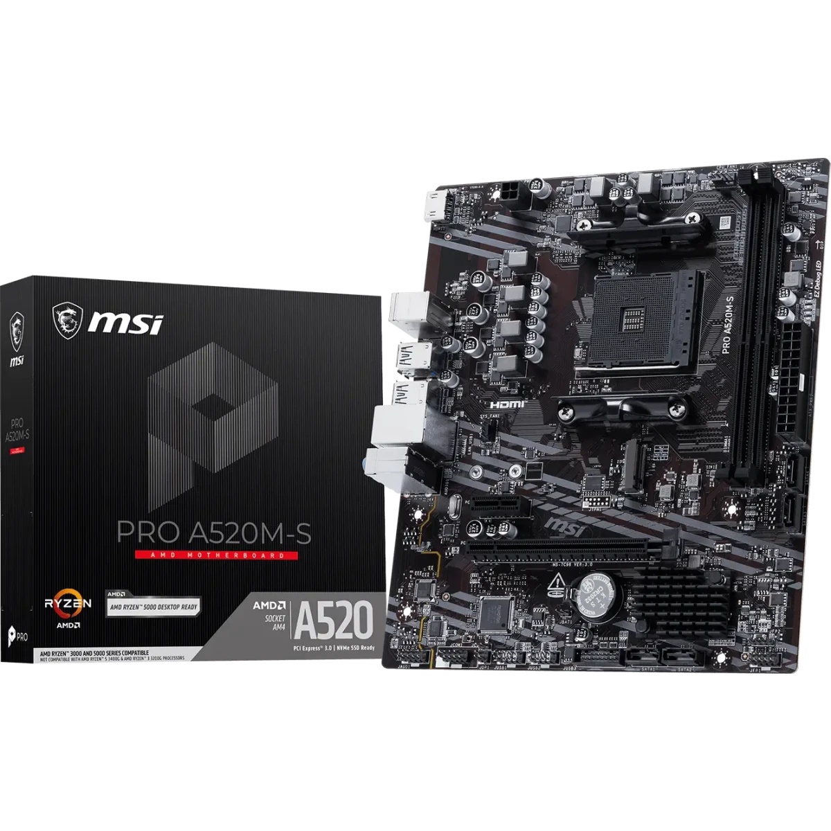 Материнская плата MSI PRO A520M-S AM4 AMD A520 2x DDR4 1xPCI-E x16 1xM.2 HDMI