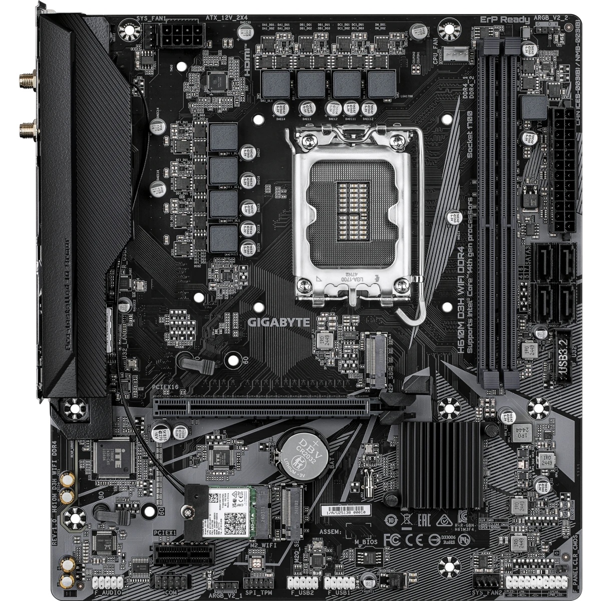Материнская плата Gigabyte H610M D3H WIFI DDR4 H610, LGA1700, 2*DDR4, 1*PCIEx16, 1*PCIEx1, 2*M.2 4*U