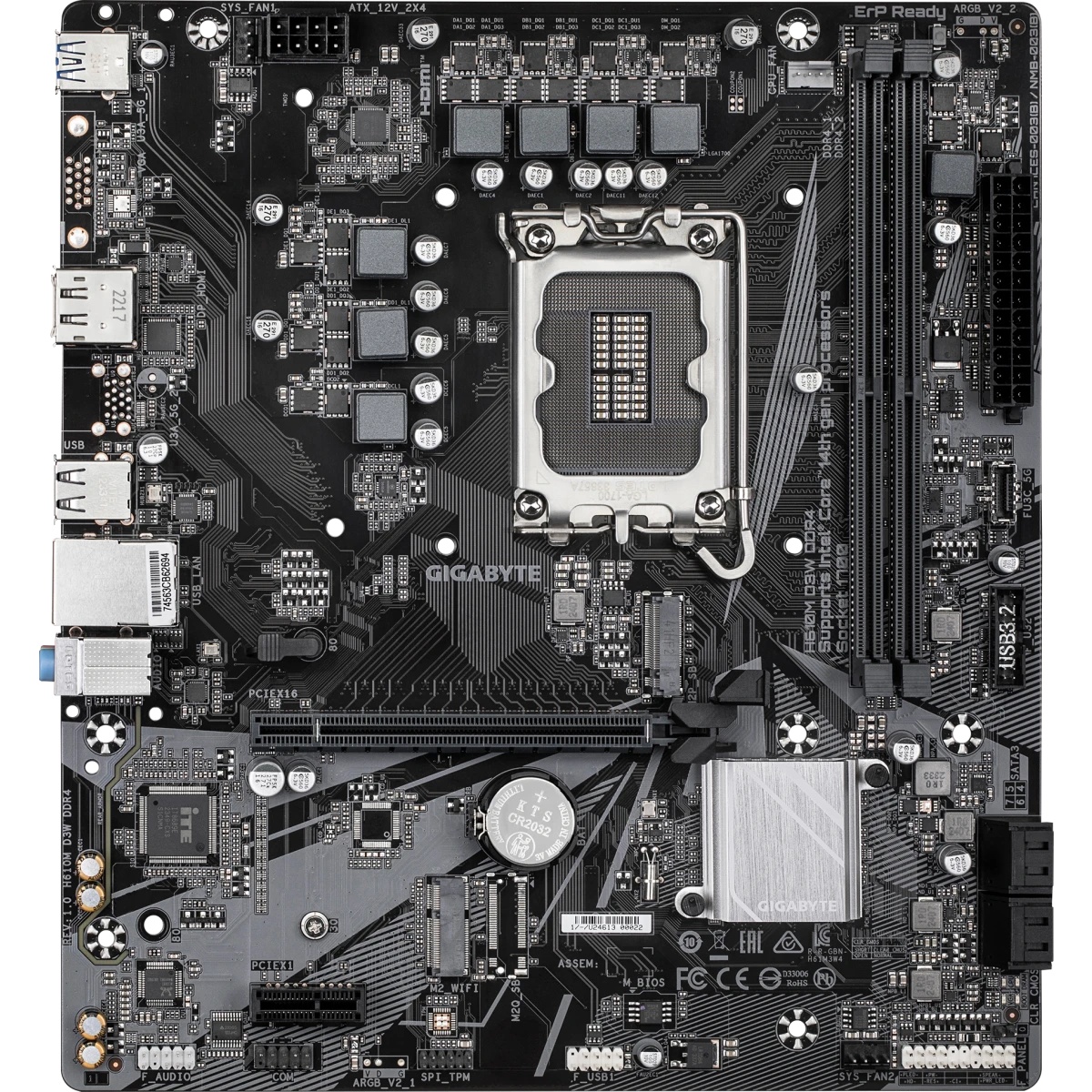 Материнская плата Gigabyte H610M D3W DDR4 H610, LGA1700, 2*DDR4, 1*PCIEx16, 1*PCIEx1, 2*M.2, 1*TypeC
