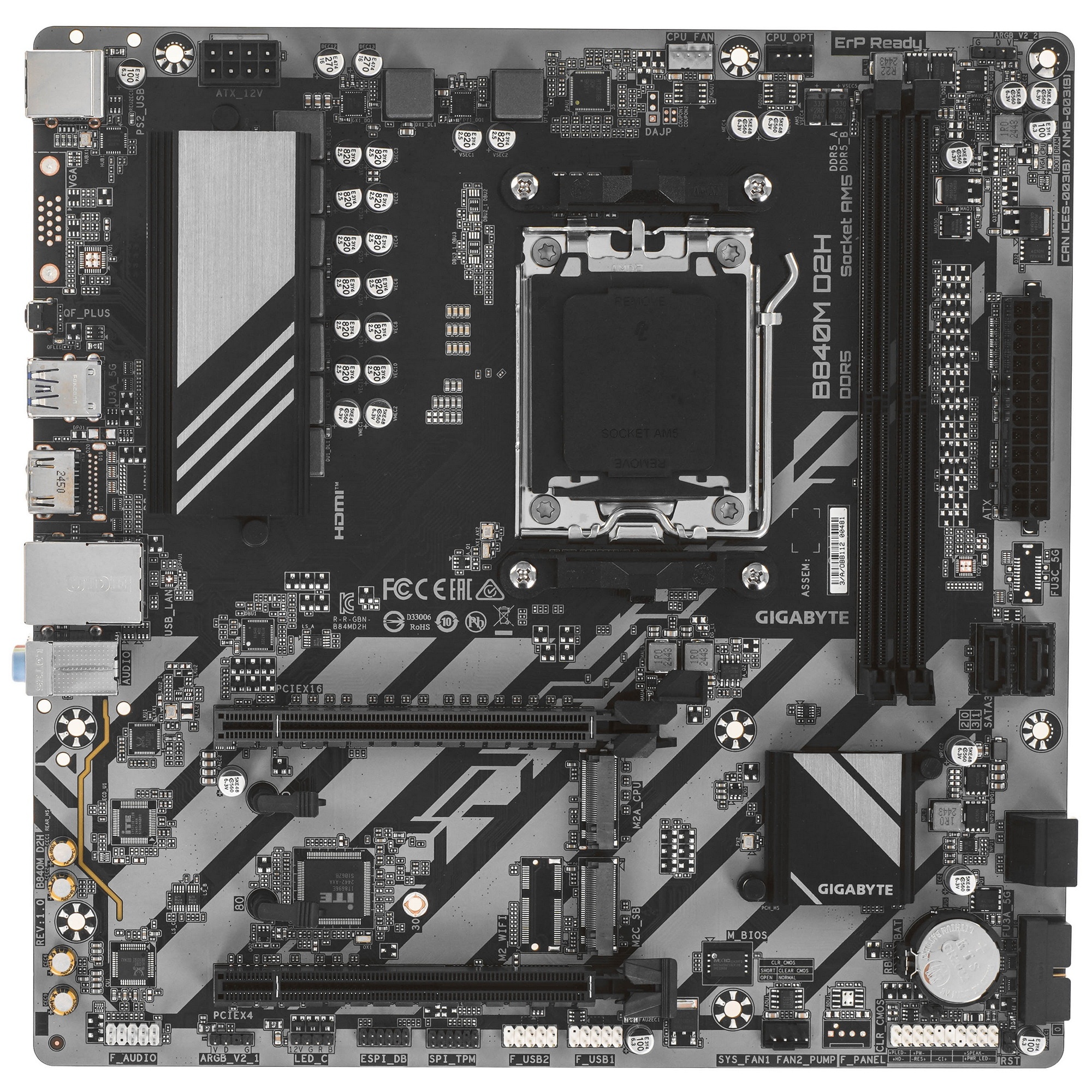 Материнская плата Gigabyte B840M&nbsp;D2H Socket AM5 2*DDR5 HDMI  PCI-E 4.0 x16, PCI-E 3.0 x16, 2 x PCI-E