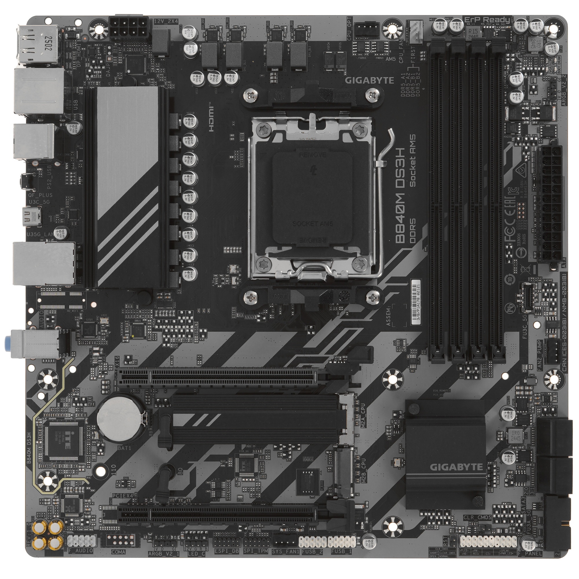 Материнская плата Gigabyte B840M DS3H Socket AM5 4*DDR5 HDMI 2*DP  PCI-E 4.0 x16, PCI-E 3.0 x16, 2 x