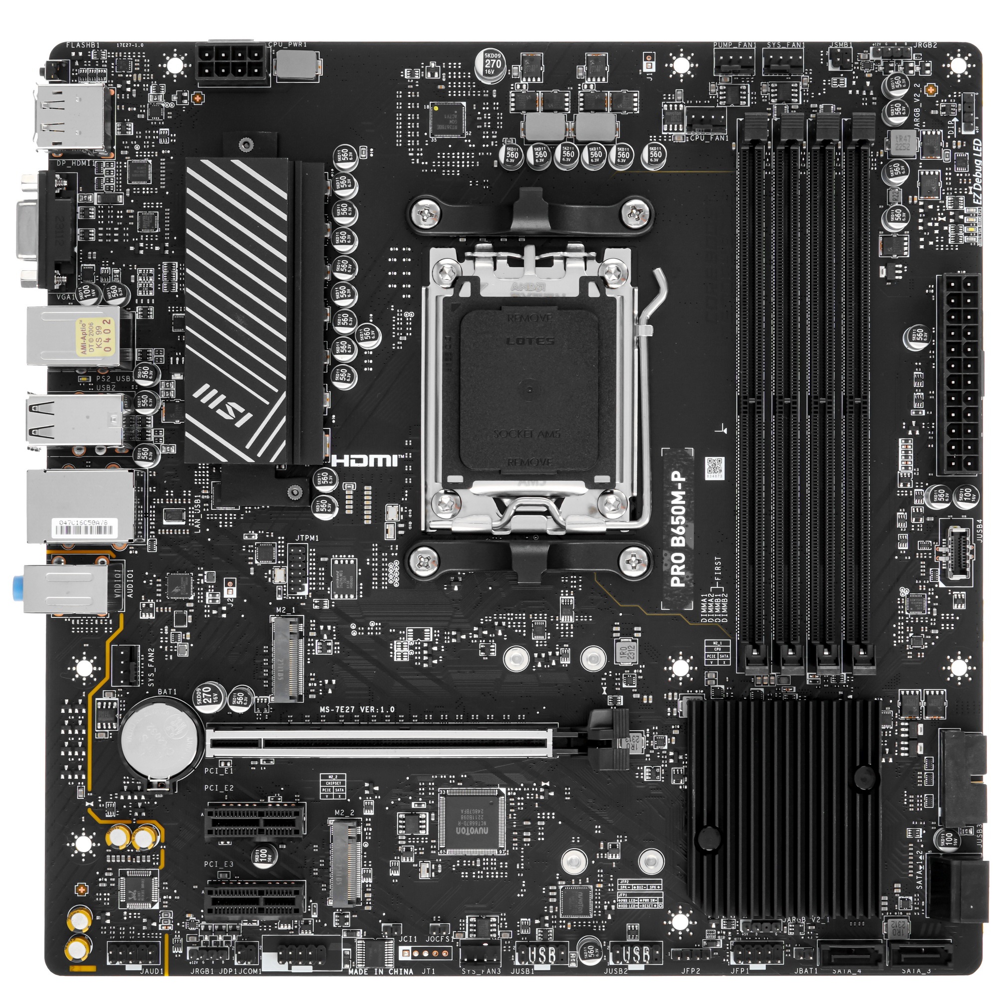 Материнская плата MSI PRO B650M-P, AM5, AMD B650, 4xDDR5, 4xSATA, 2xM.2, 1xPCI-E 4.0 x16, 2xPCI-E 4.
