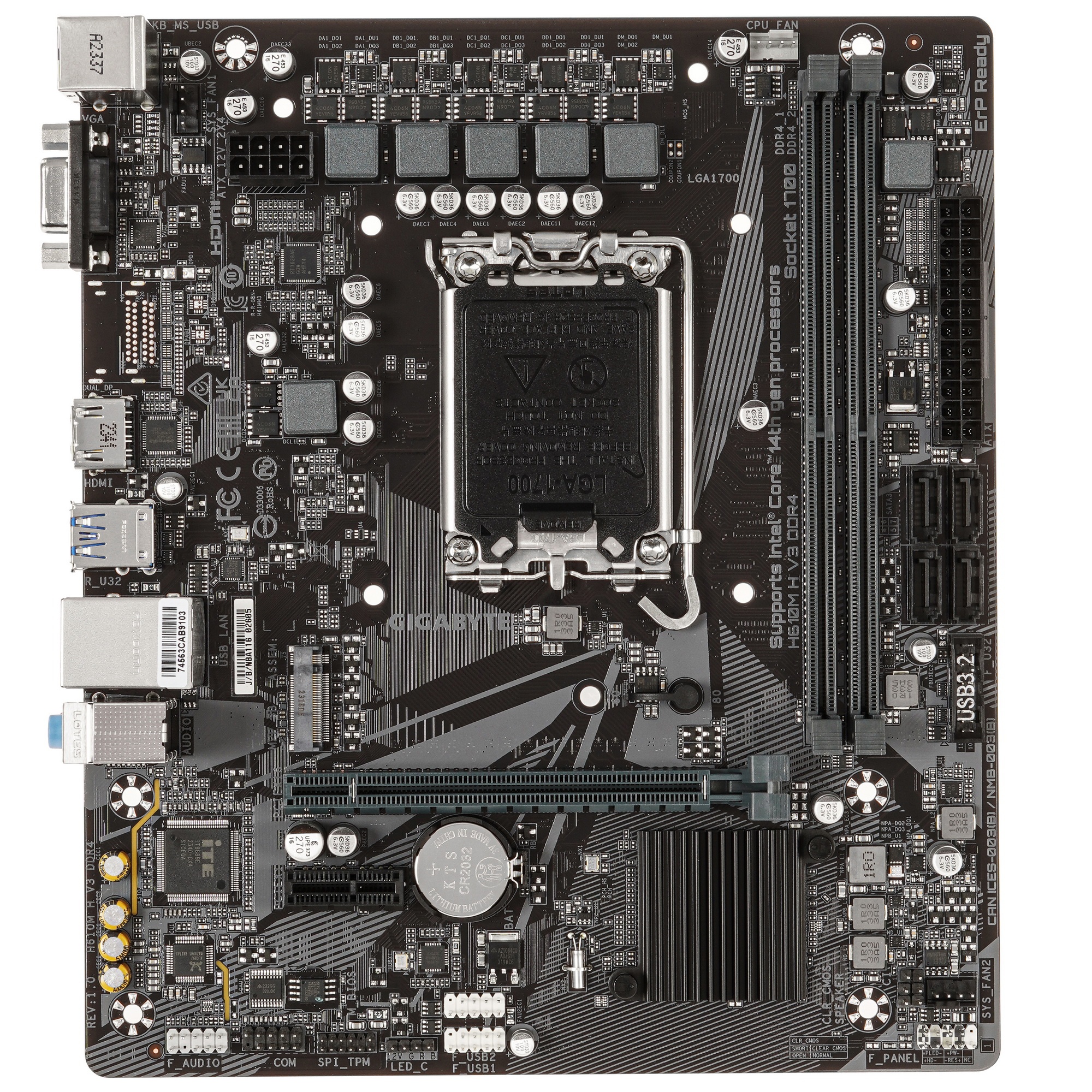 Материнская плата Gigabyte H610M H V3 DDR4, LGA 1700, Intel H610, 2xDDR4, 4xSATA, 1xM.2, 1xPCIe 4.0