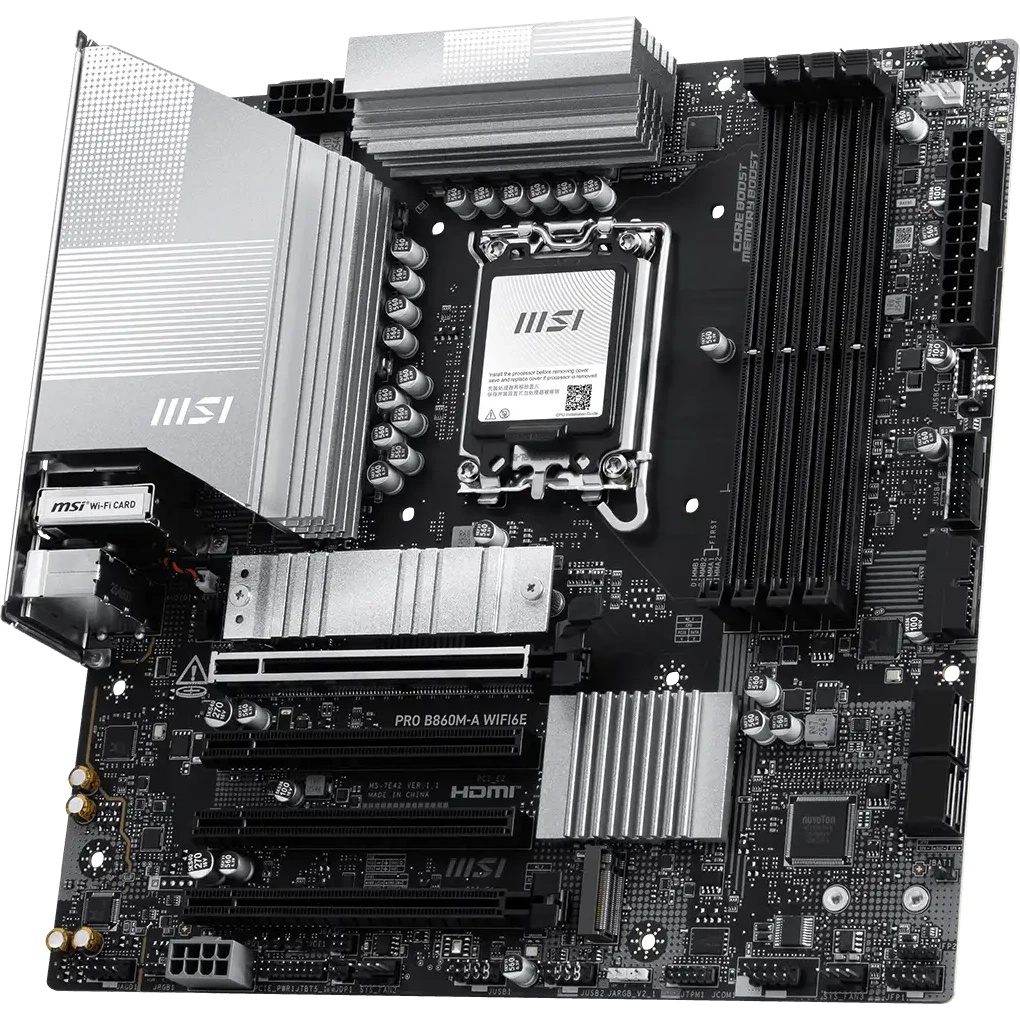 Материнская плата MSI PRO B860M-A WIFI6E B860, LGA1851, 4*DDR5, 4*PCIEx16, 3*M.2, 2*TypeC, 1*USB3.2G