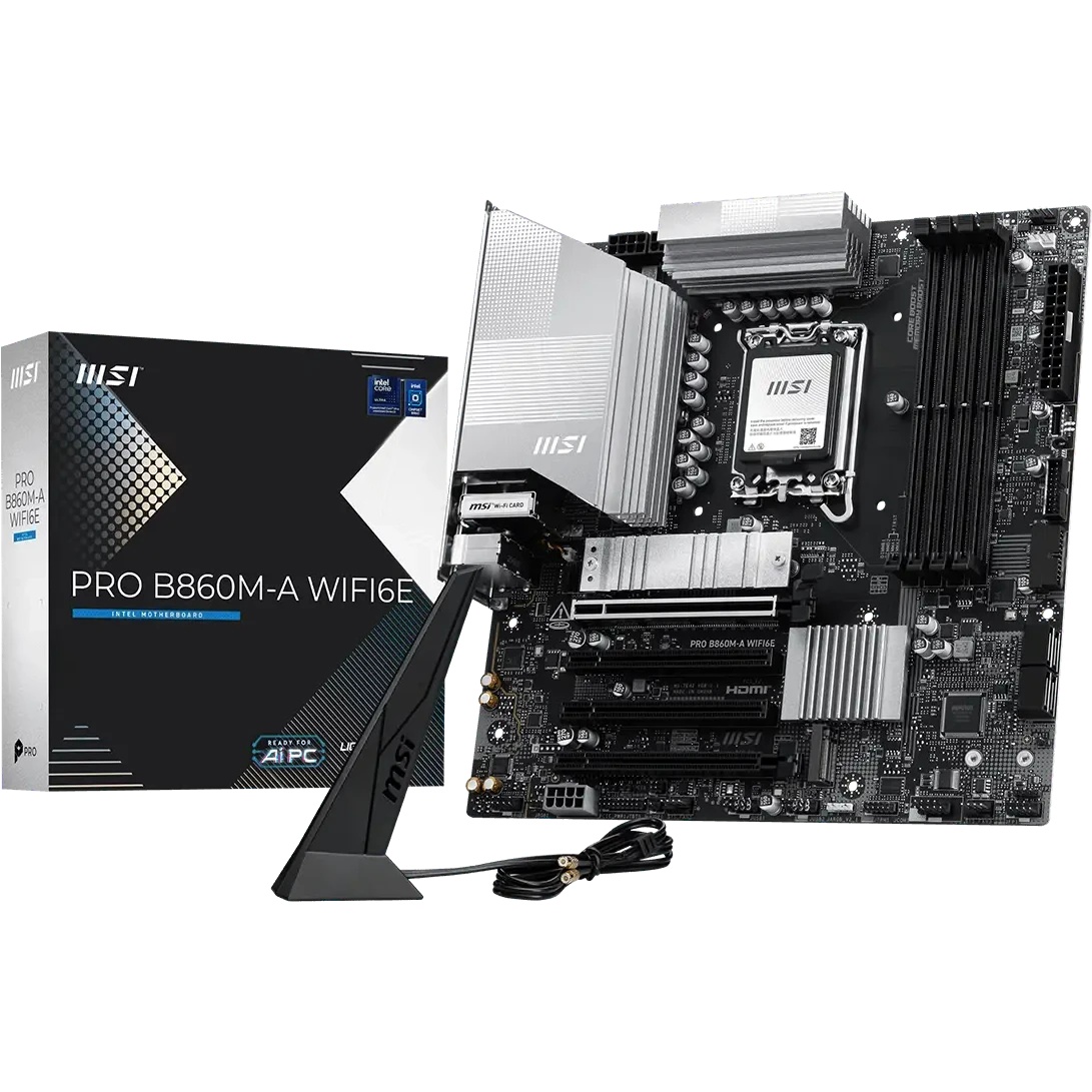 Материнская плата MSI PRO B860M-A WIFI6E B860, LGA1851, 4*DDR5, 4*PCIEx16, 3*M.2, 2*TypeC, 1*USB3.2G