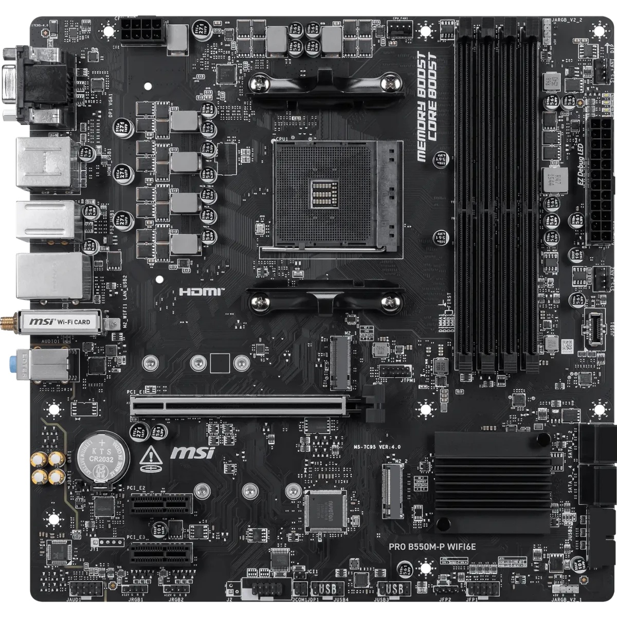 Материнская плата MSI PRO B550M-P WIFI6E B550, AM4, 4*DDR4, 1*PCIEx16, 2*PCIEx1, 2*M.2, 1*TypeC, 6*U