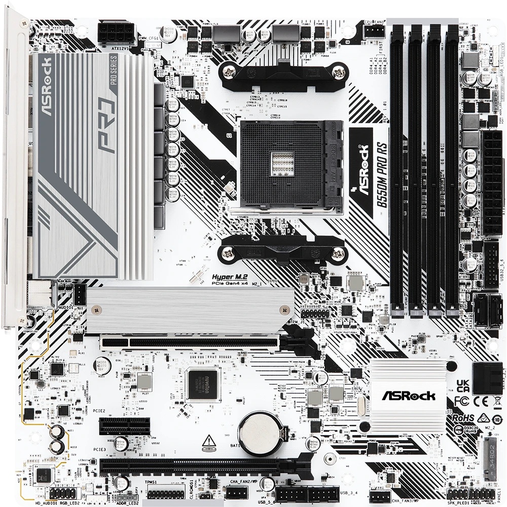 Материнская плата Asrock B550M Pro RS Soc-AM4 AMD B550 4xDDR4 mATX AC`97 8ch(7.1) 2.5Gg RAID+HDMI+DP